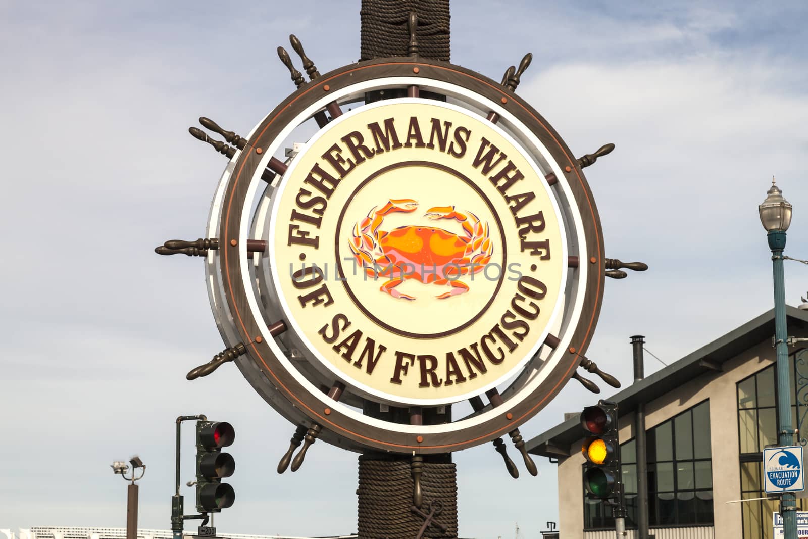 San Francisco, USA - November 12: Fishermans Wharf of San Francisco central sign. Fisherman's Wharf is a neighborhood and popular tourist attraction. November 12, 2014 , San Francisco California.