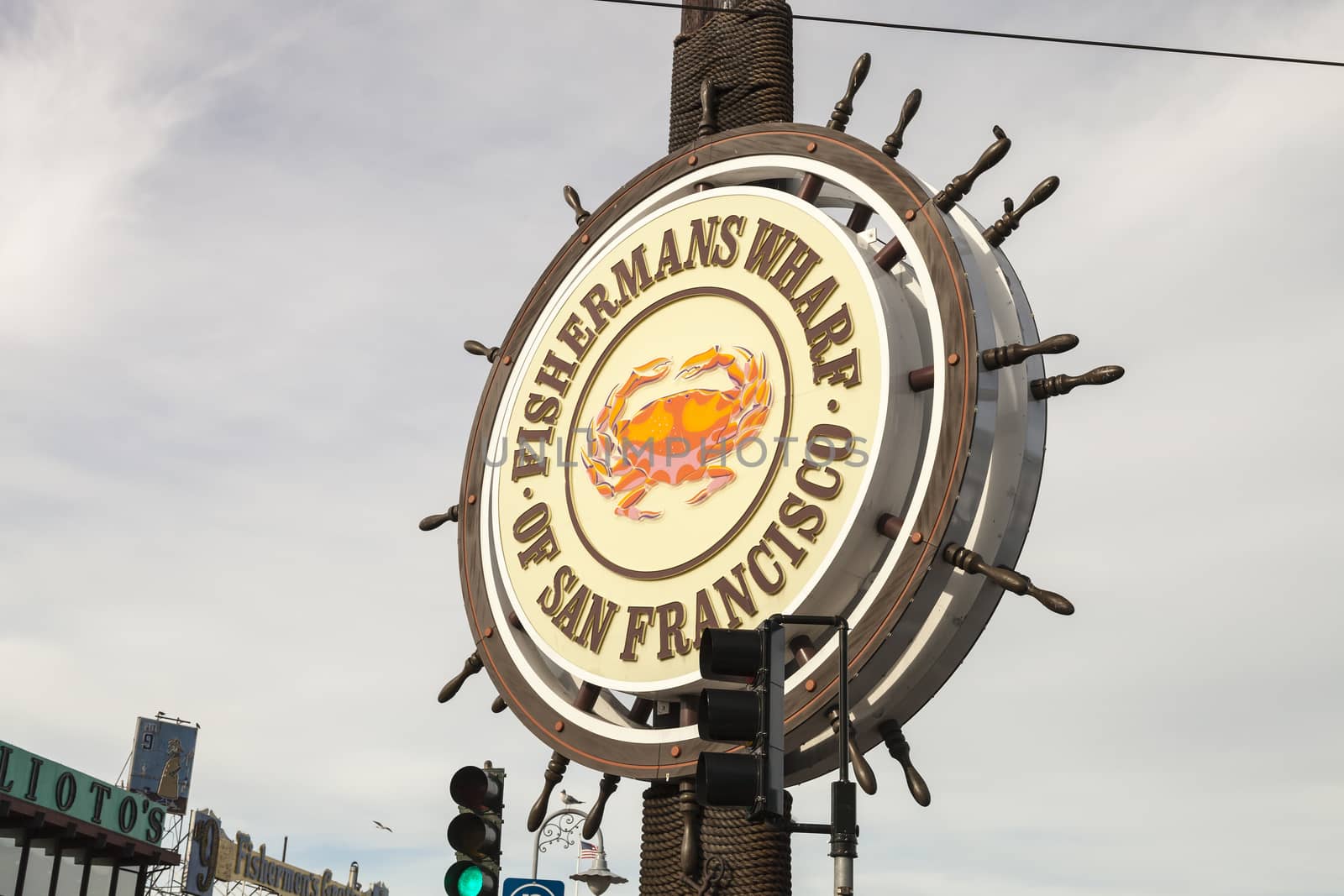 San Francisco, USA - November 12: Fishermans Wharf of San Francisco central sign. Fisherman's Wharf is a neighborhood and popular tourist attraction. November 12, 2014 , San Francisco California.