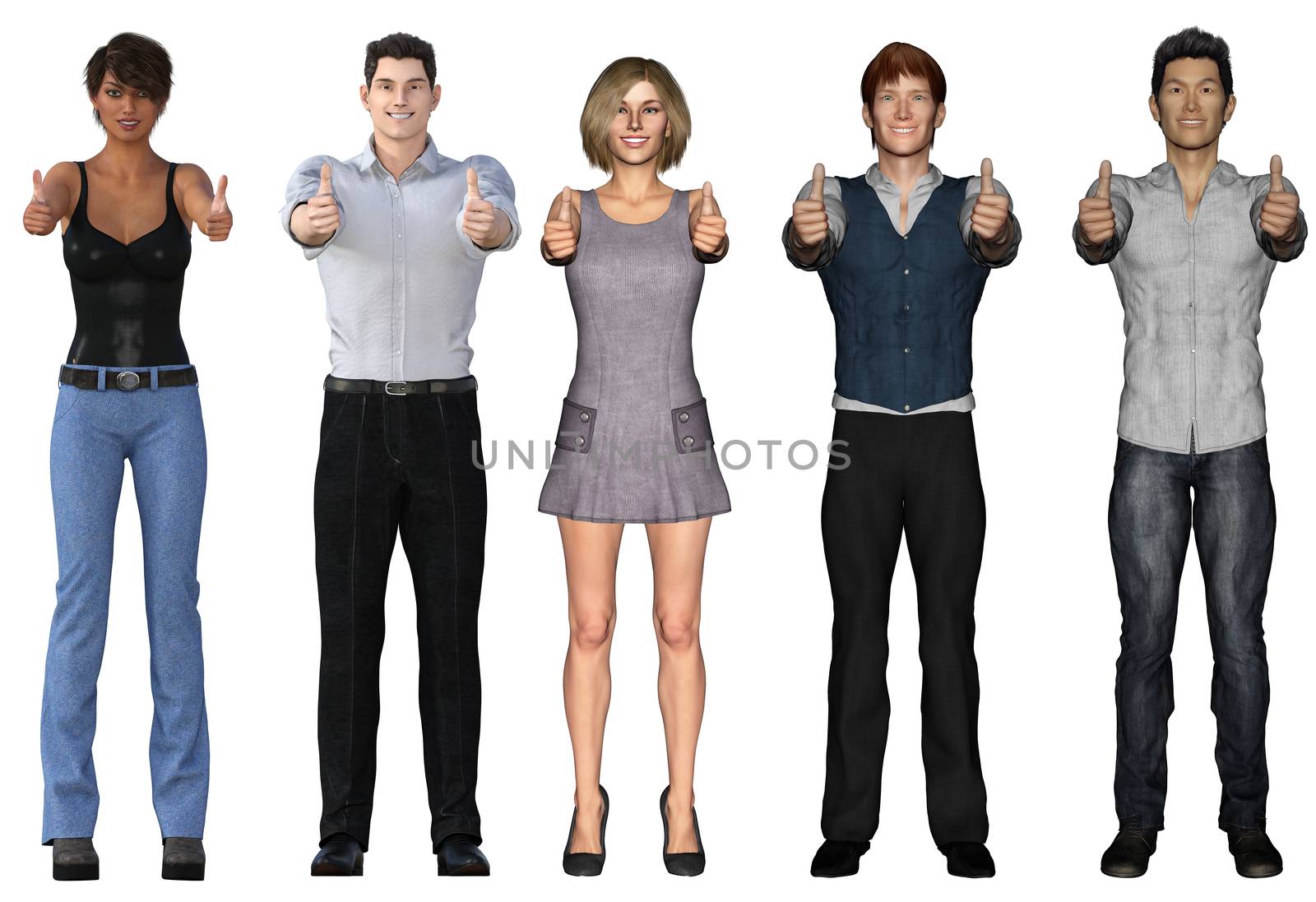 Successful Business People with Thumbs Up and Smiling Isolated