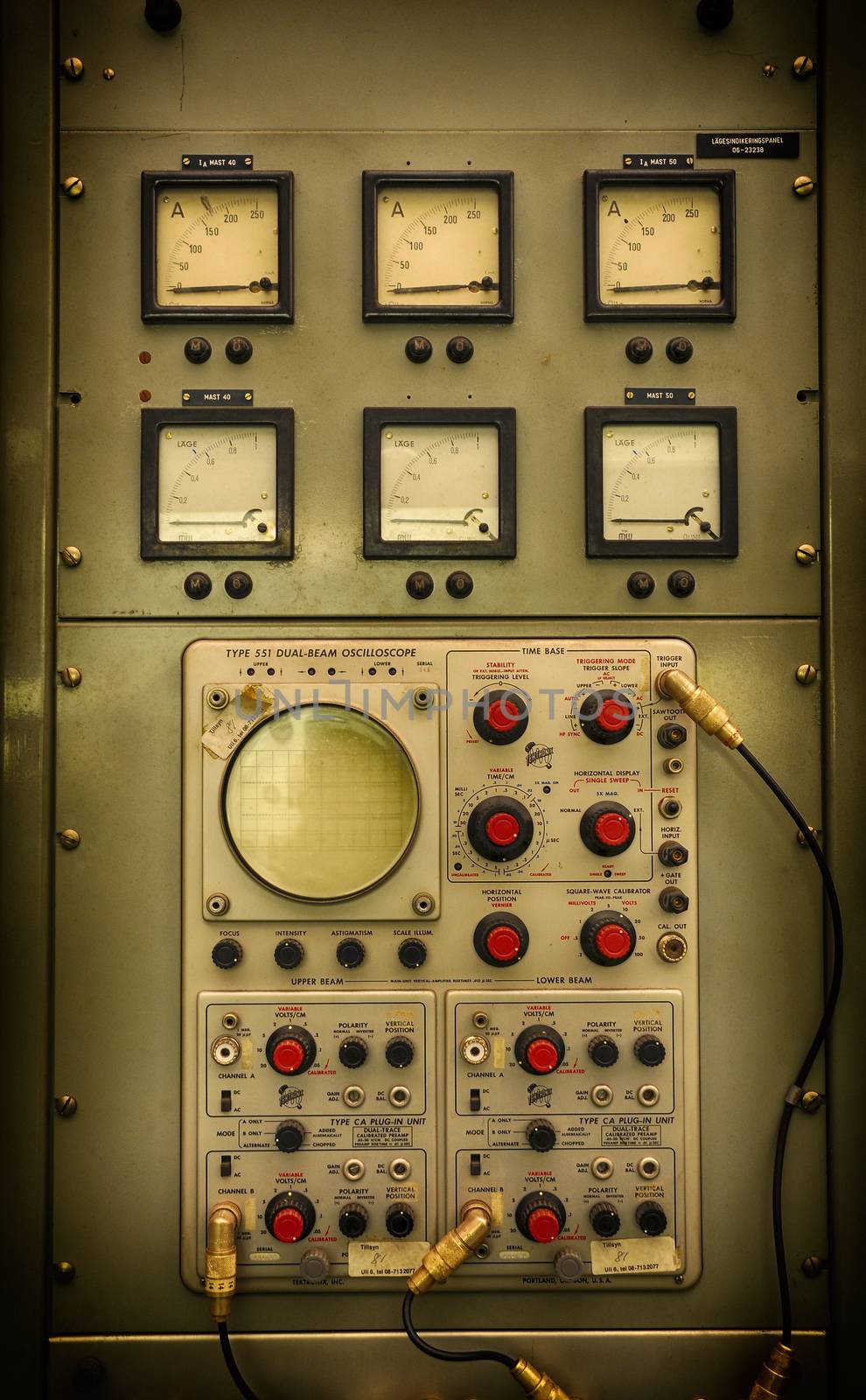 Mixer panel at retro analog radio station.