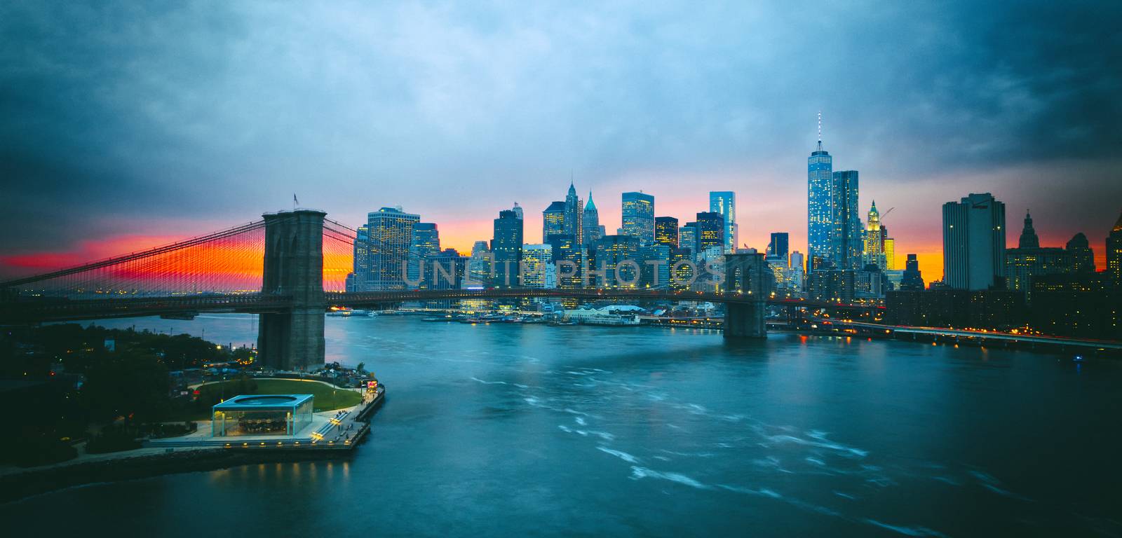 Brooklyn Bridge in New York with Manhattan in twilight