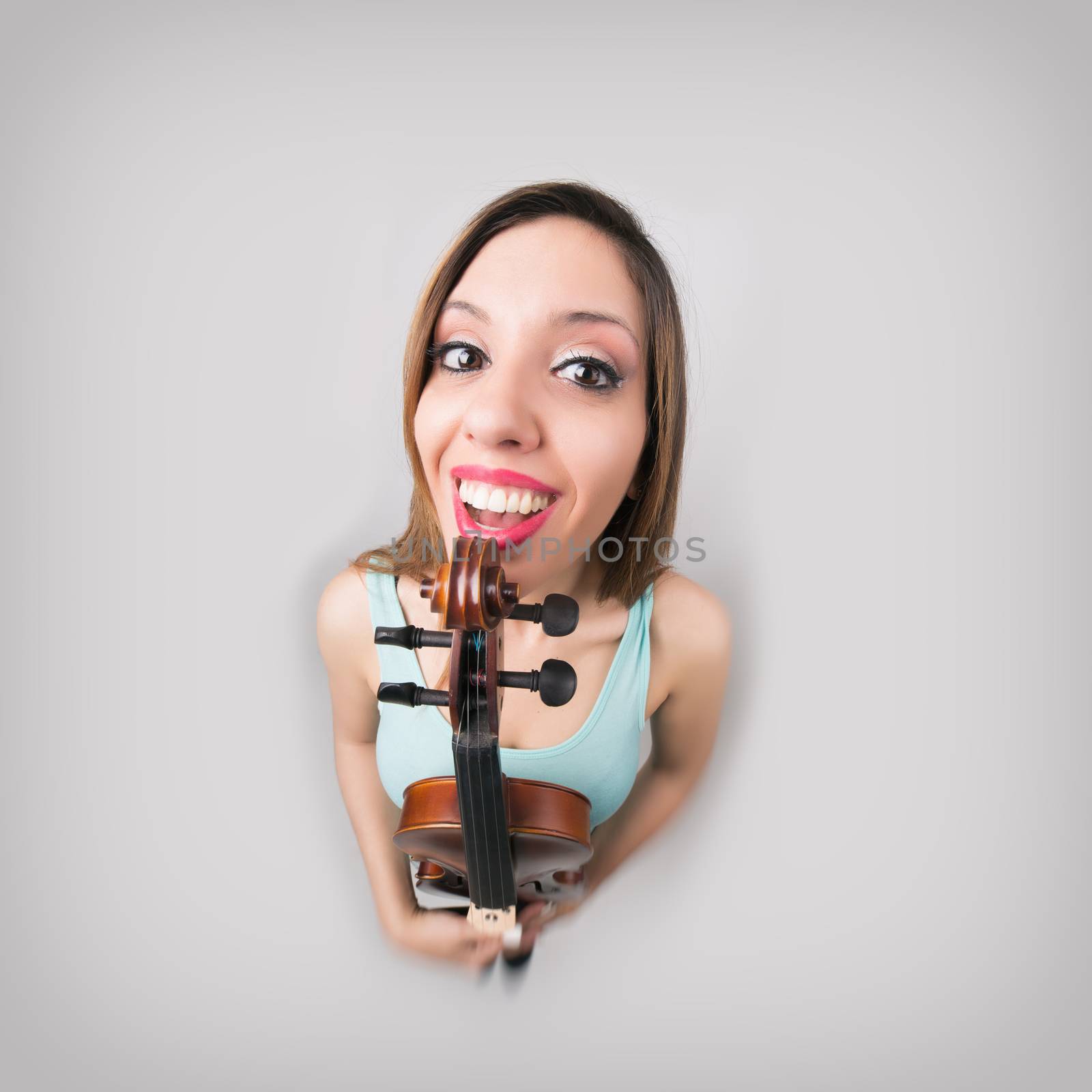 Funny happy woman with violin