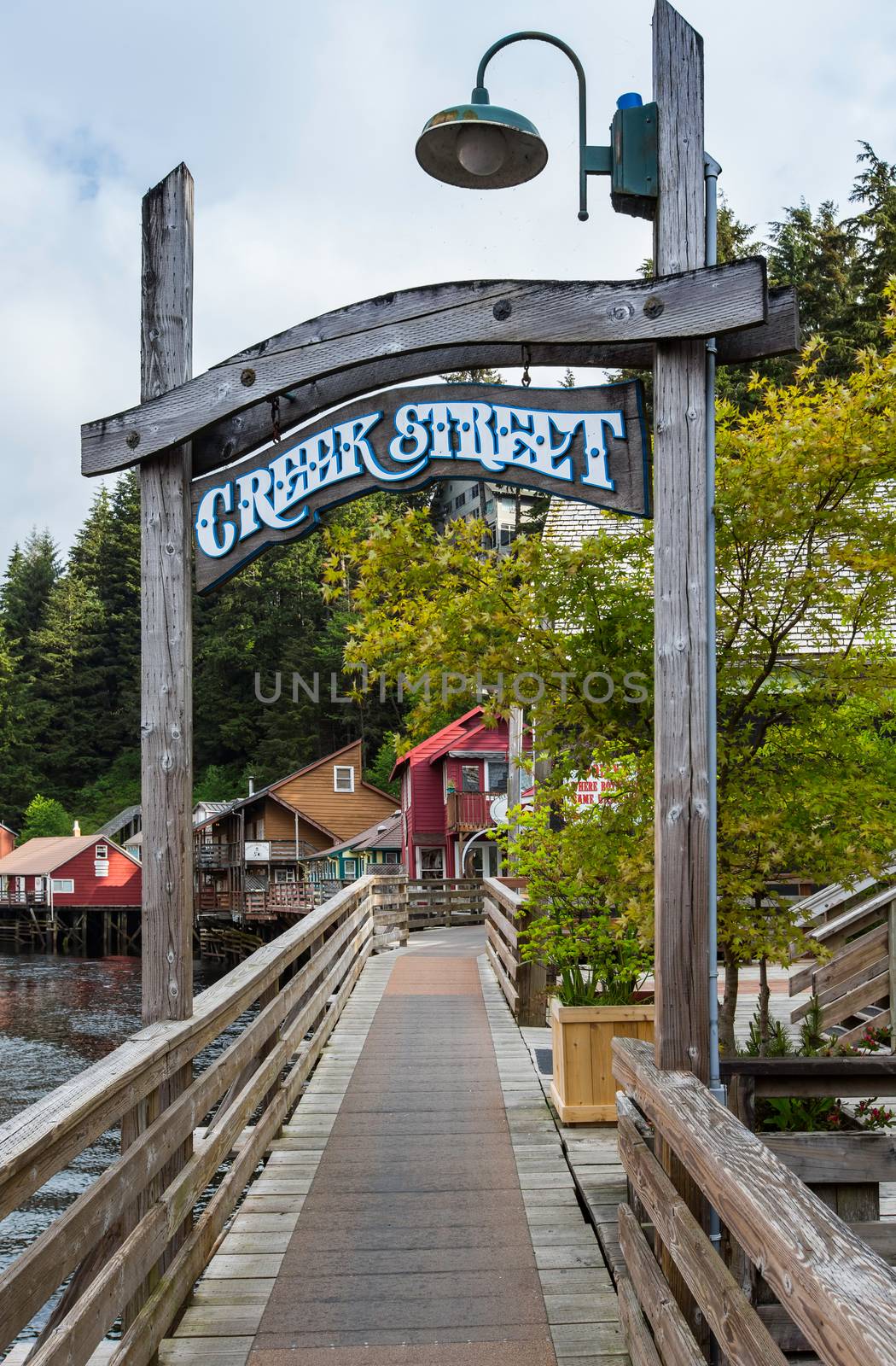 KETCHIKAN, AK - MAY 15: Entry sign to walkway and historic buildings on Creek Street on May 15, 2016 in Ketchikan, AK.