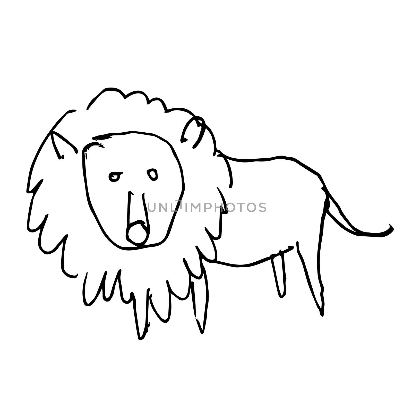 freehand sketch illustration of lion doodle hand drawn in kid style