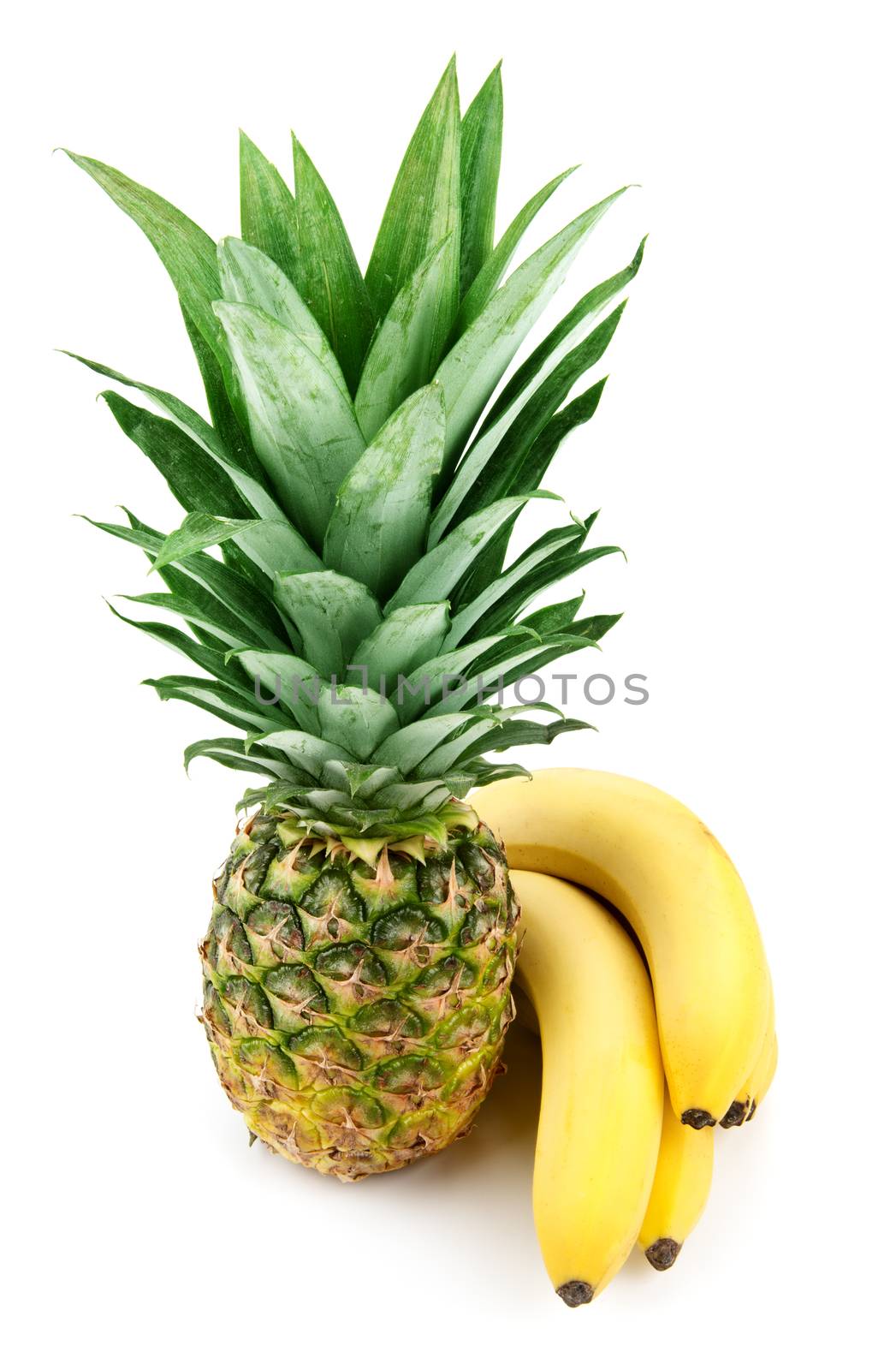 pineapple and bananas isolated on white background