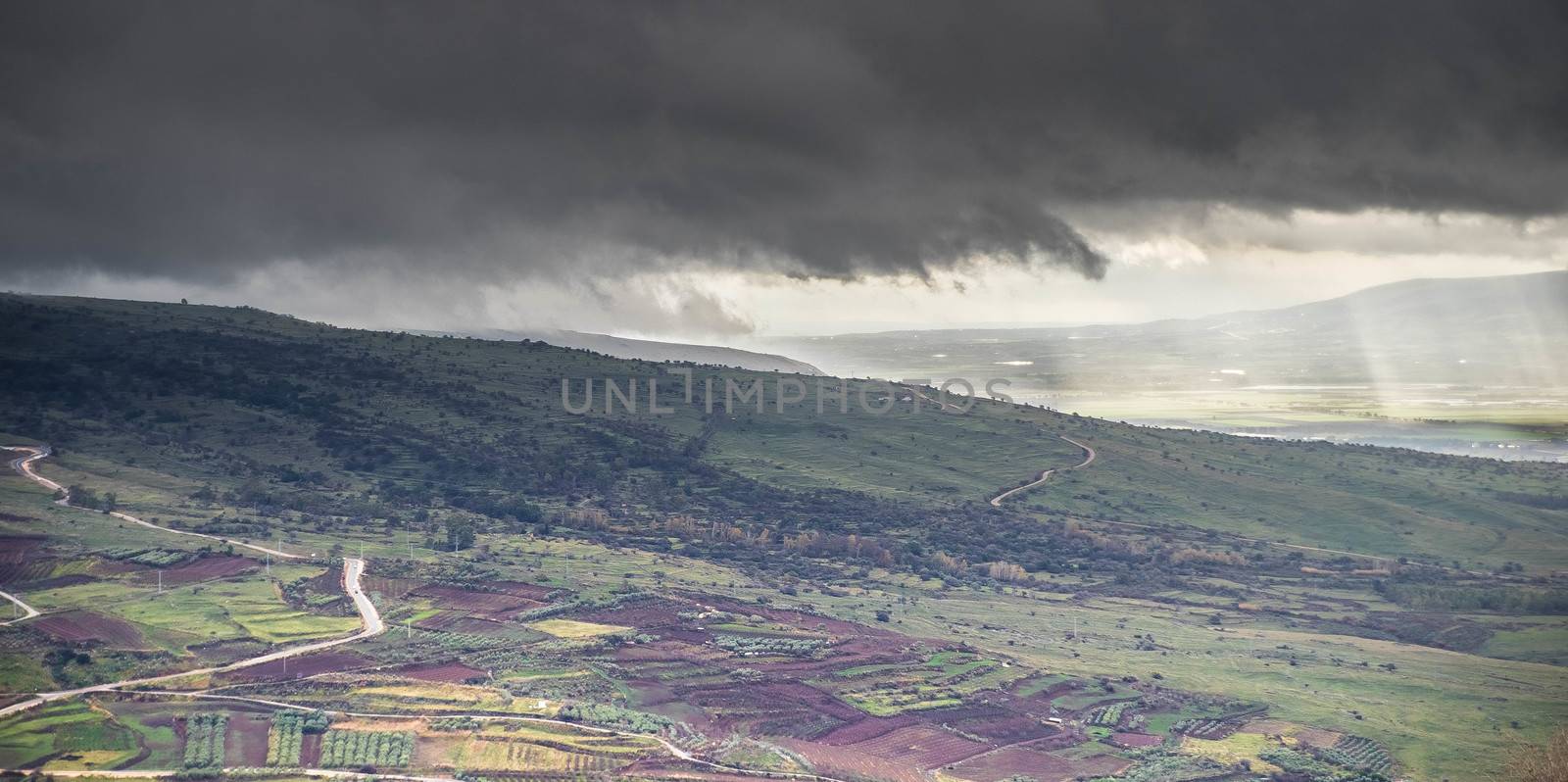 Golan heights in Israel storm winter weather with rain