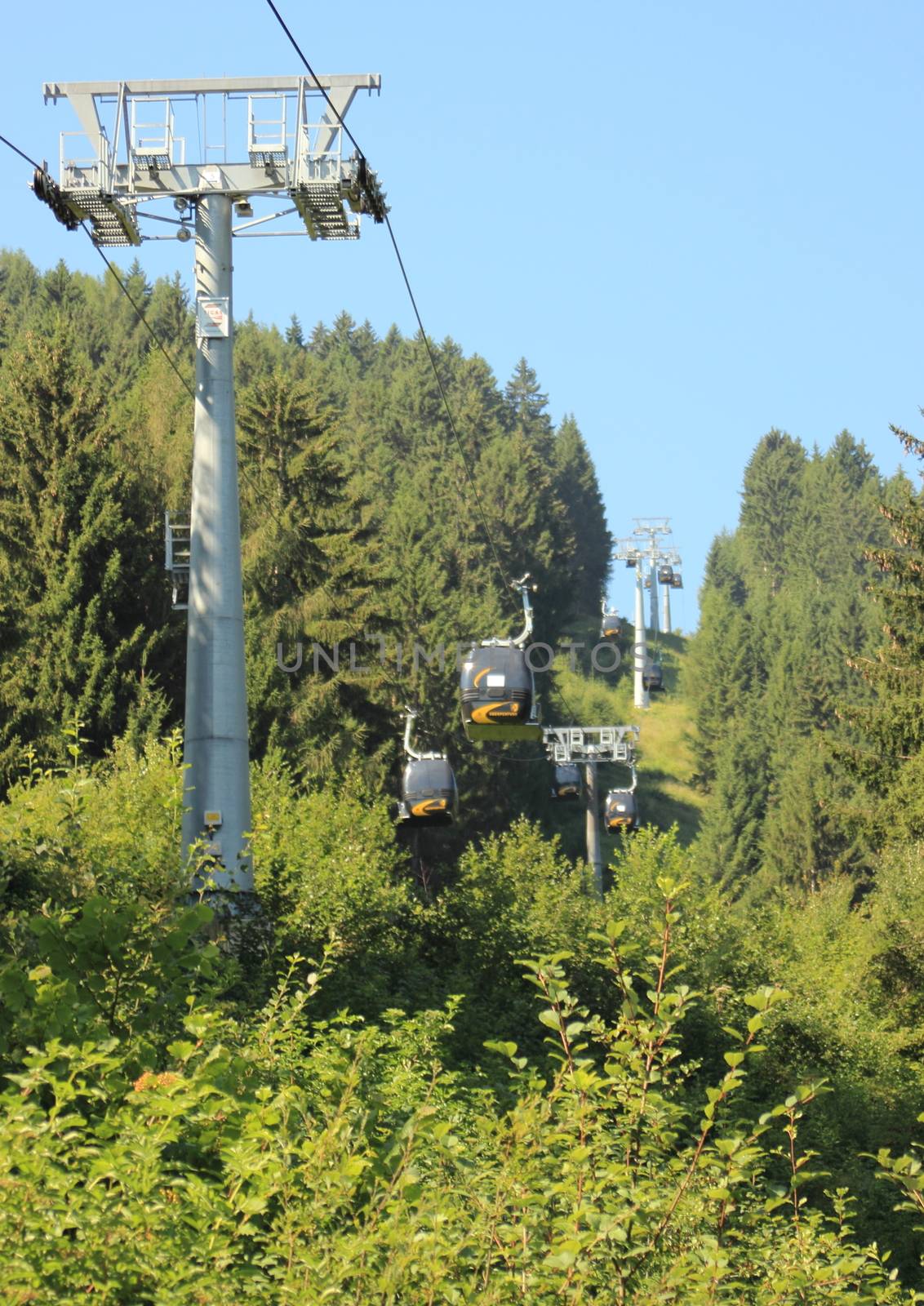 Ski gondols to the mountain top in the summer