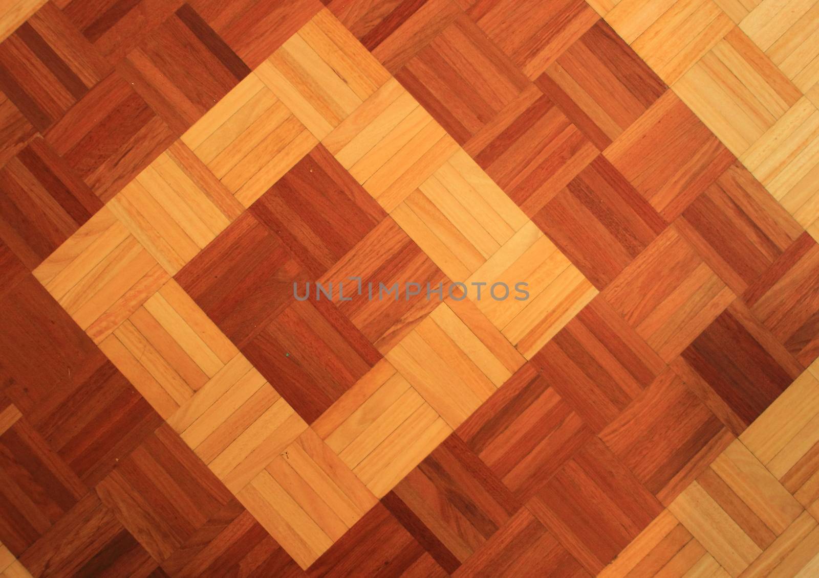 Teakwood floor of quadratic sticks forming two quadrants