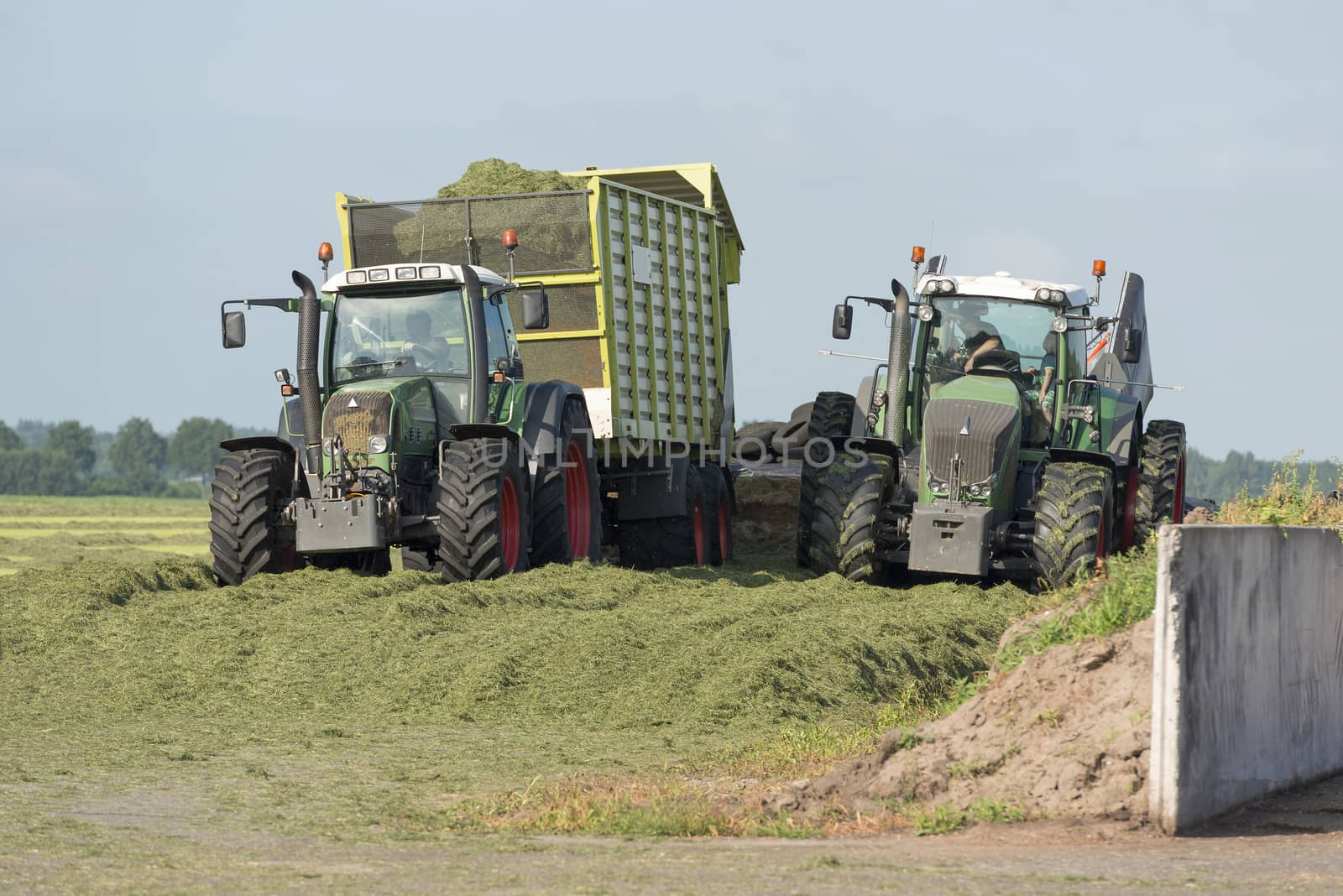silage with two tractors and a car