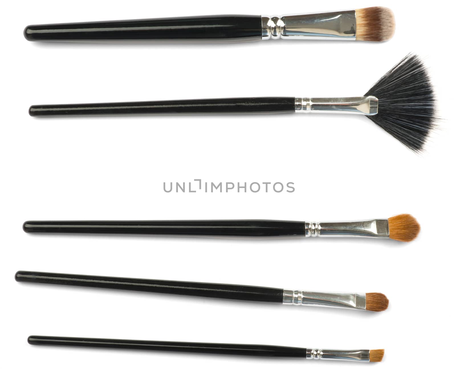 Make-up brushes on isolated white background. Cosmetics