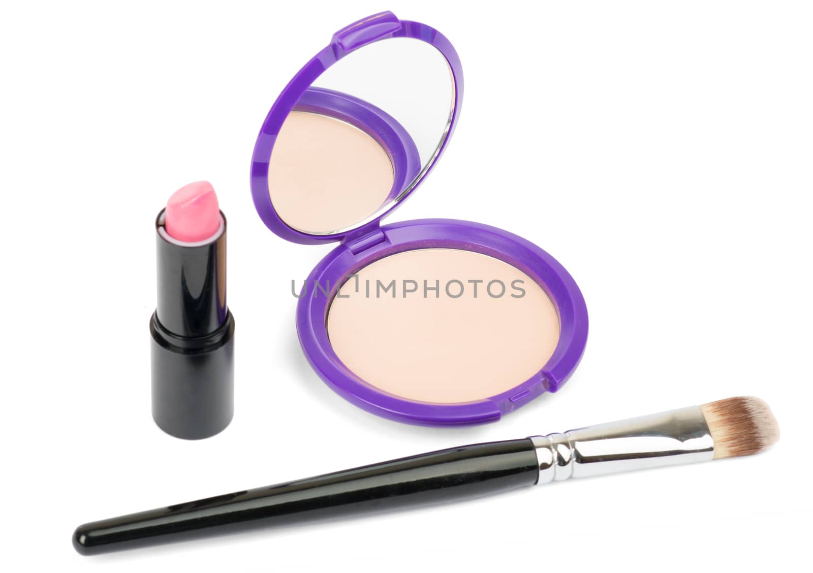 Isolated cosmetics accessories, brush, lipstick by cherezoff
