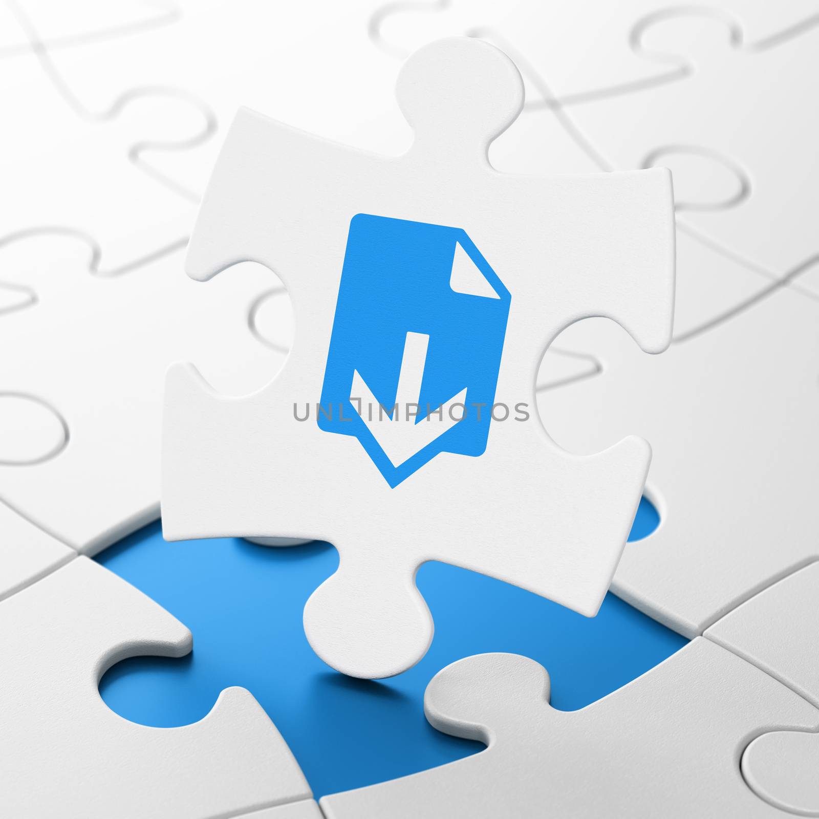 Web design concept: Download on White puzzle pieces background, 3D rendering