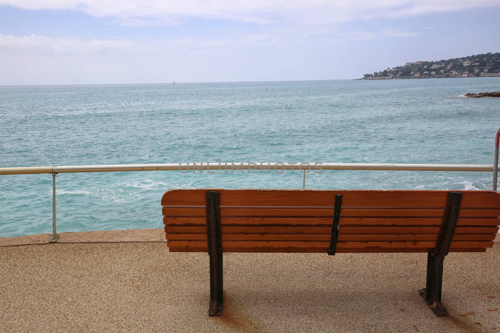 Bench With a View Over Mediterranean Sea at Roquebrune-Cap-Martin in France