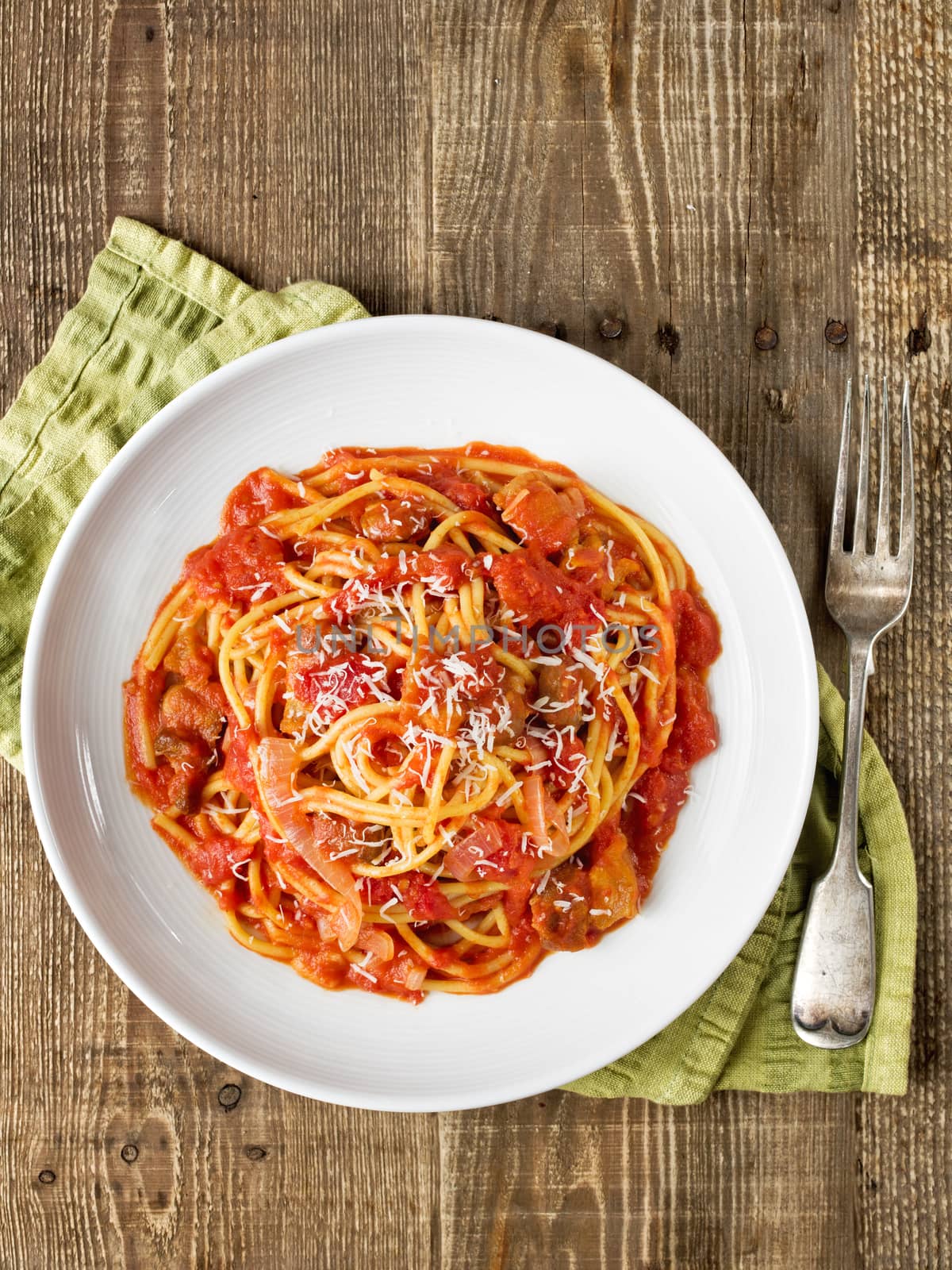 close up of rustic italian bucatini amatriciana