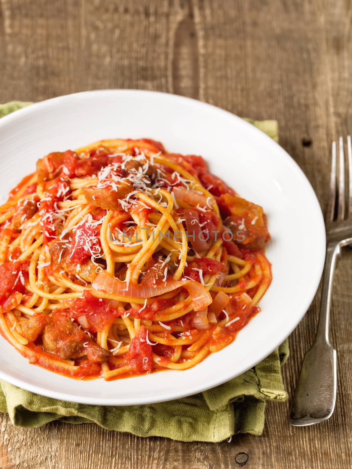 close up of rustic italian bucatini amatriciana