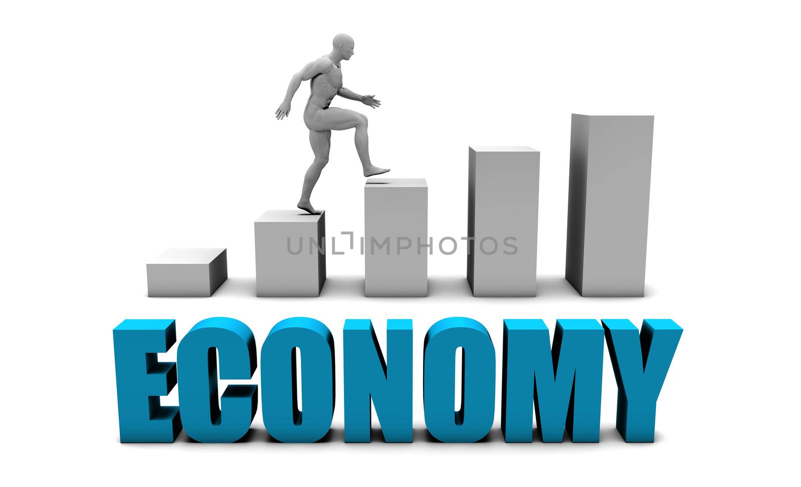 Economy 3D Concept  in Blue with Bar Chart Graph