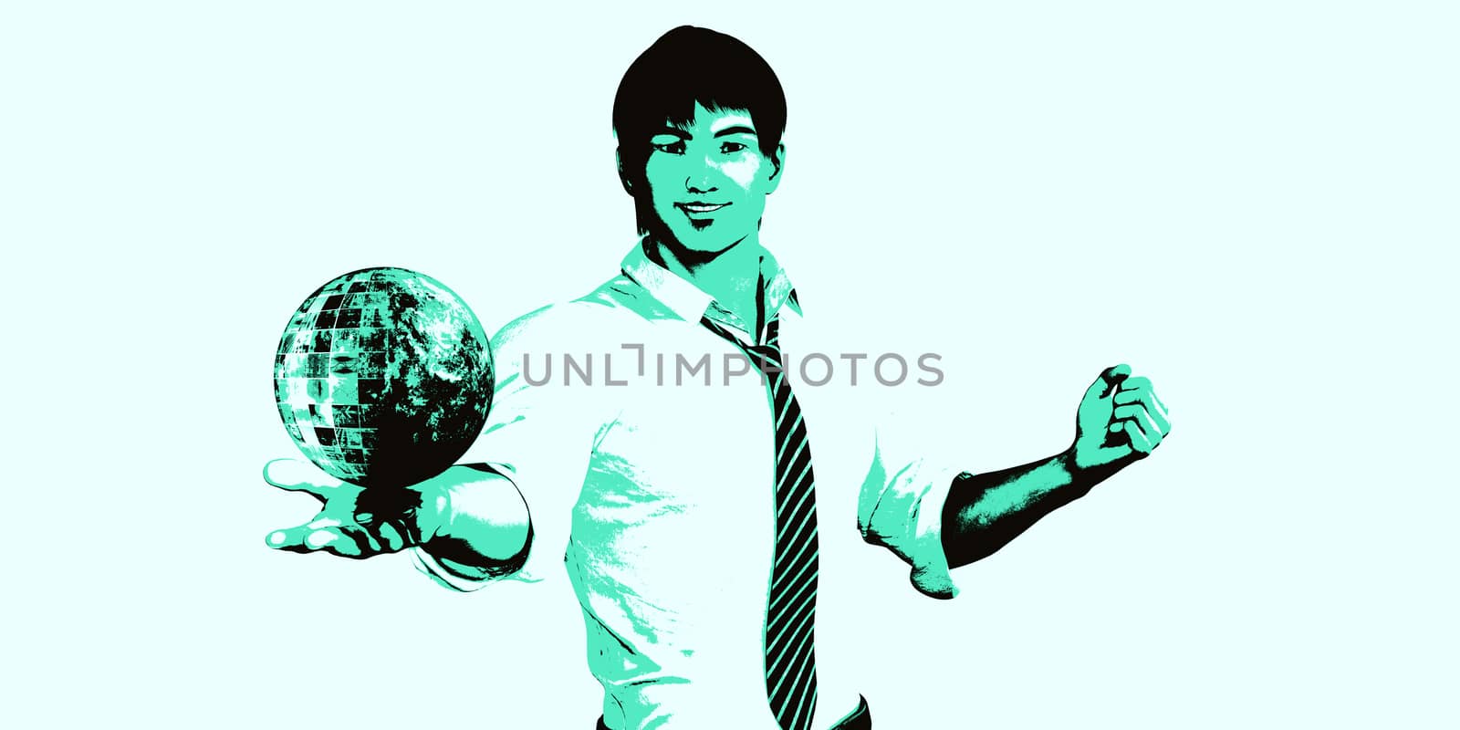 Global Communications with Man Holding Globe in His Palm