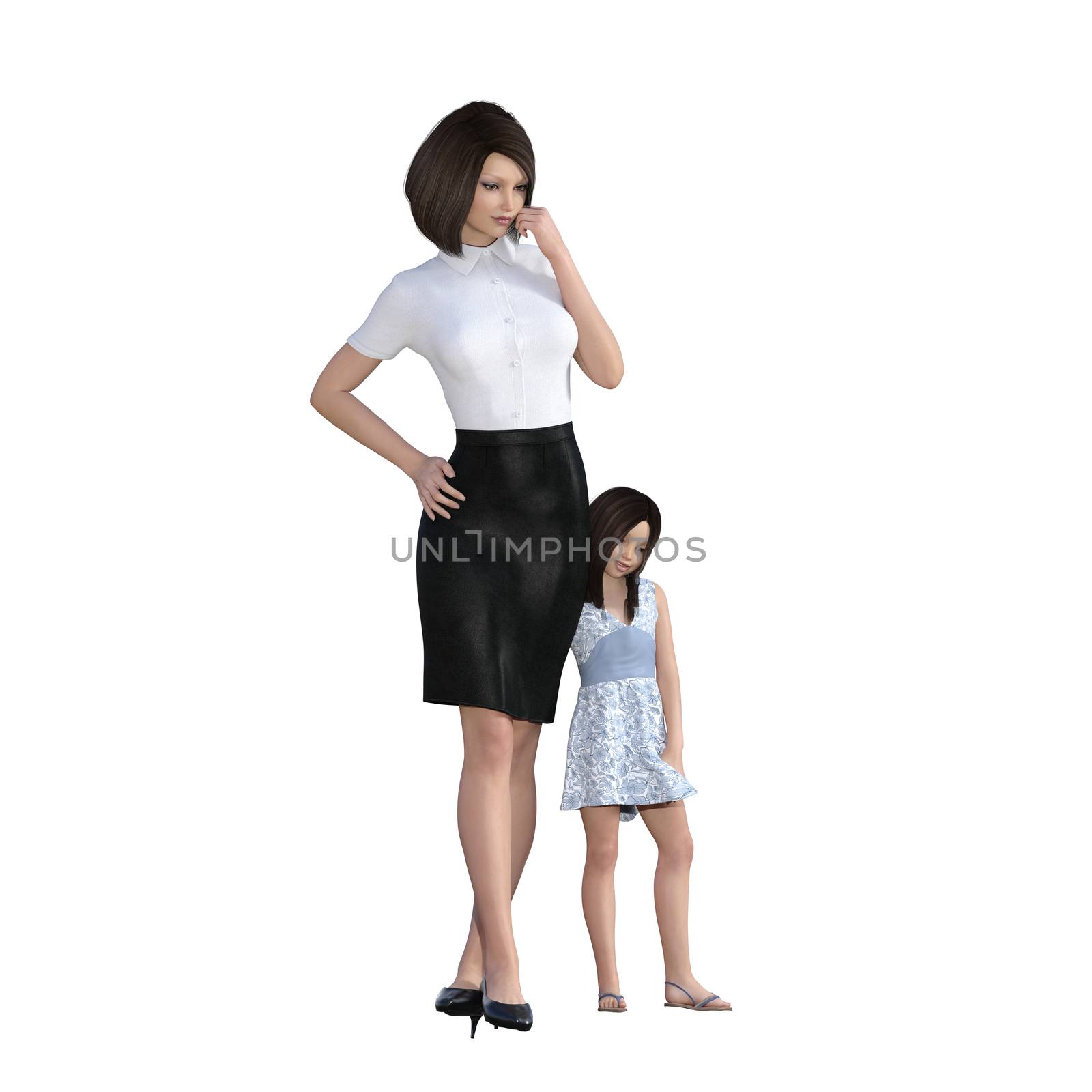 Mother Daughter Interaction of Girl Hugging Mom as an Illustration Concept