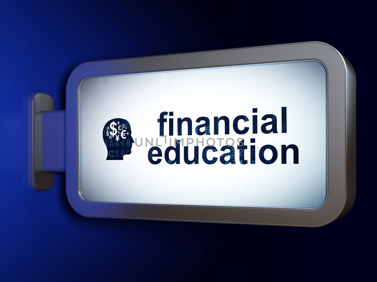 Education concept: Financial Education and Head With Finance Symbol on billboard background by maxkabakov