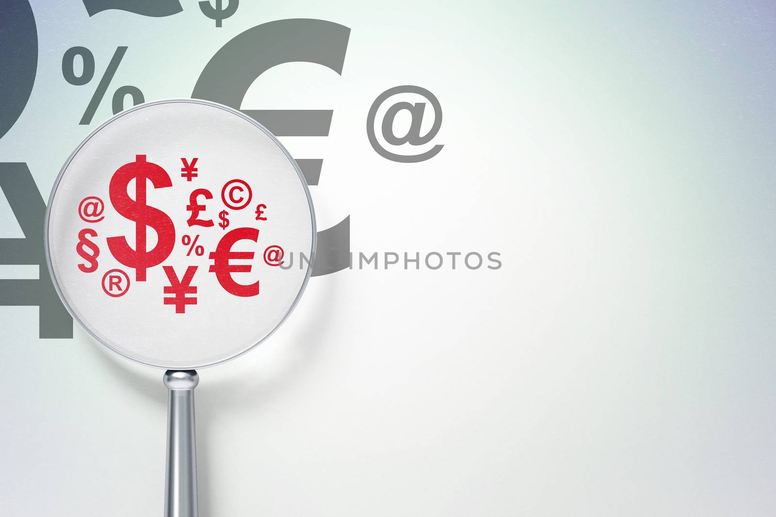 Advertising concept:  Finance Symbol with optical glass on digital background by maxkabakov