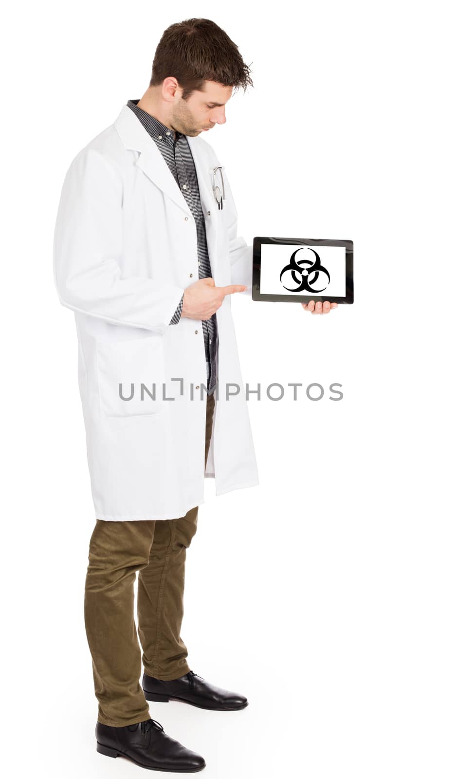 Doctor holding tablet - Warning! Biohazard! by michaklootwijk