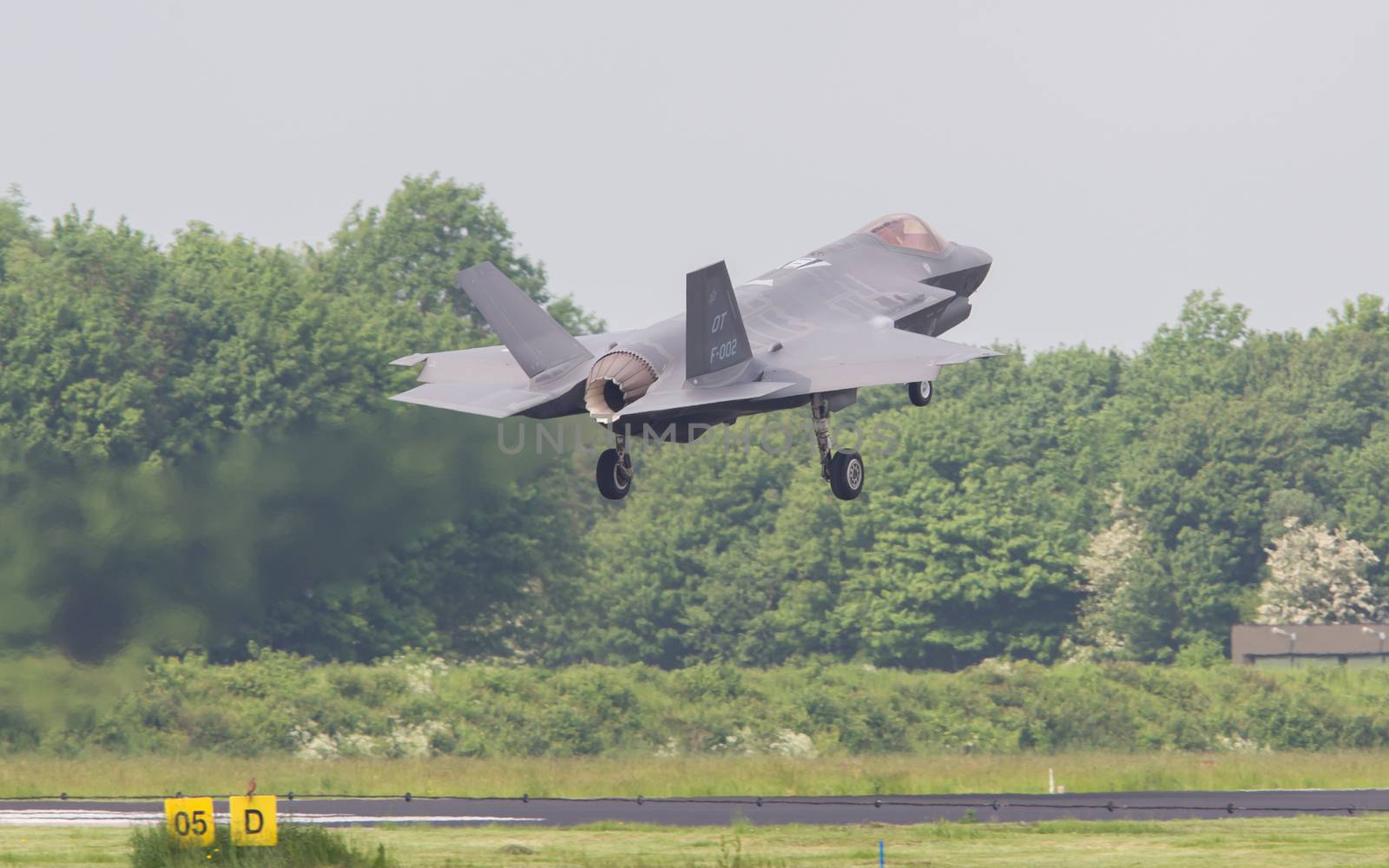 LEEUWARDEN, THE NETHERLANDS -MAY 26: F-35 fighter during it's first test in Europe on May 26, 2016 in Leeuwarden. It is the world's most advanced multi-role fighter.