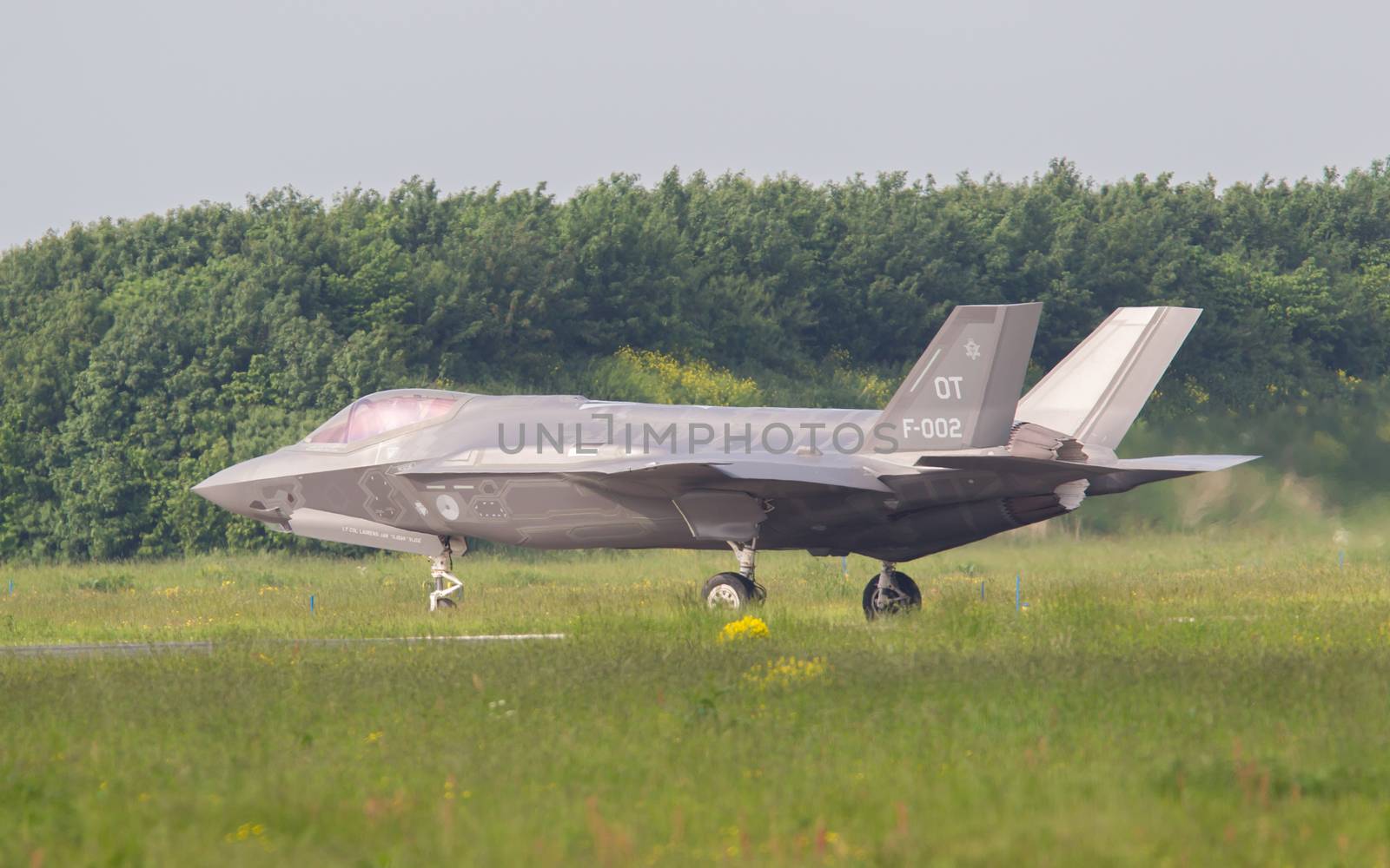 LEEUWARDEN, THE NETHERLANDS -MAY 26: F-35 fighter during it's first test in Europe on May 26, 2016 in Leeuwarden. It is the world's most advanced multi-role fighter.