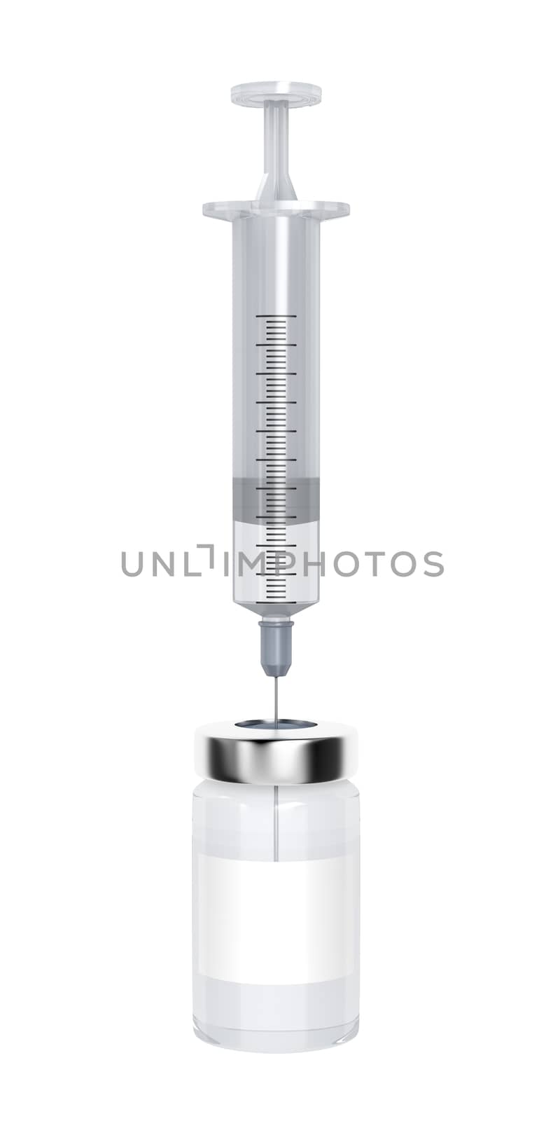 Medical vial and syringe isolated on white background 