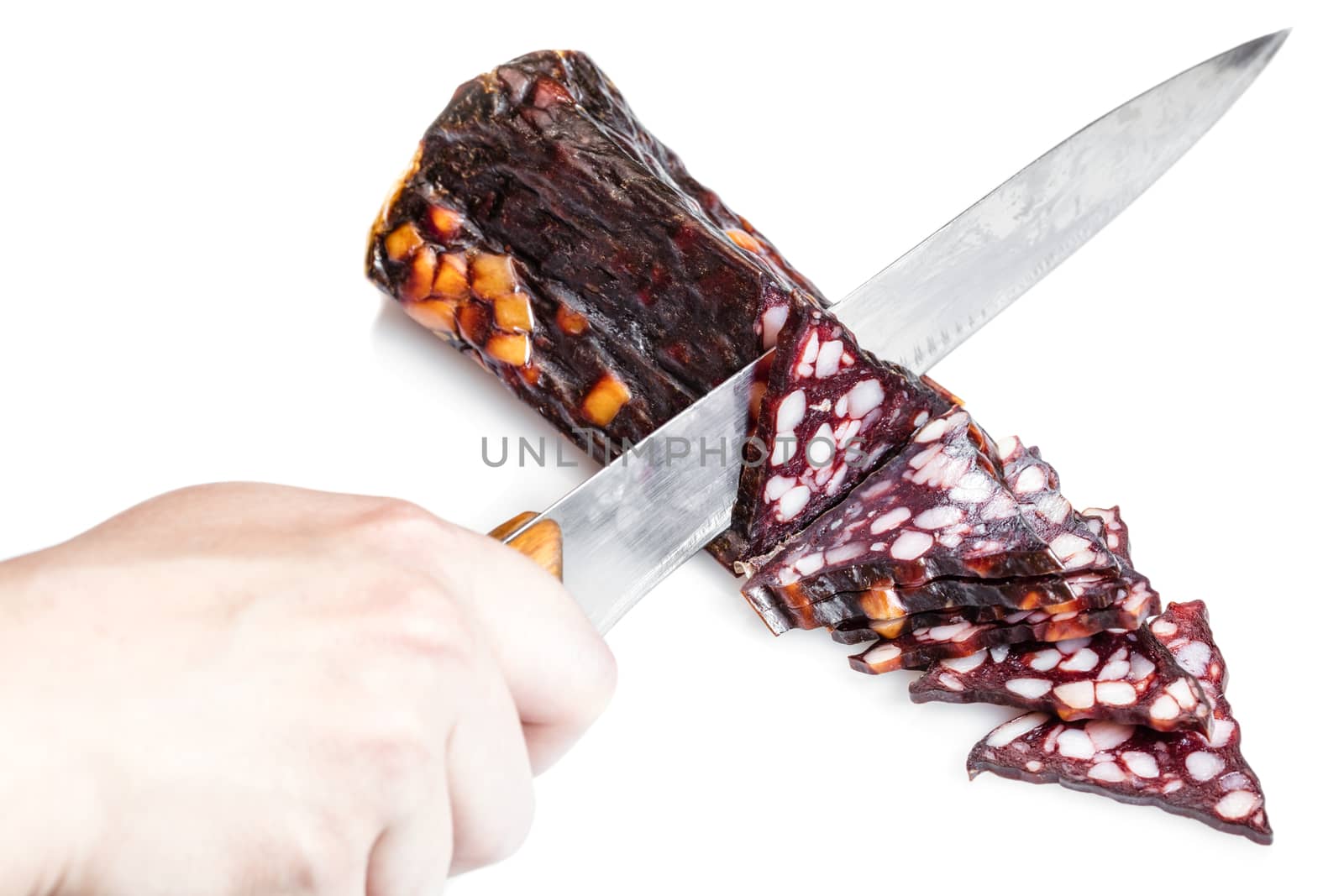 jerked sausage slices isolated on white background
