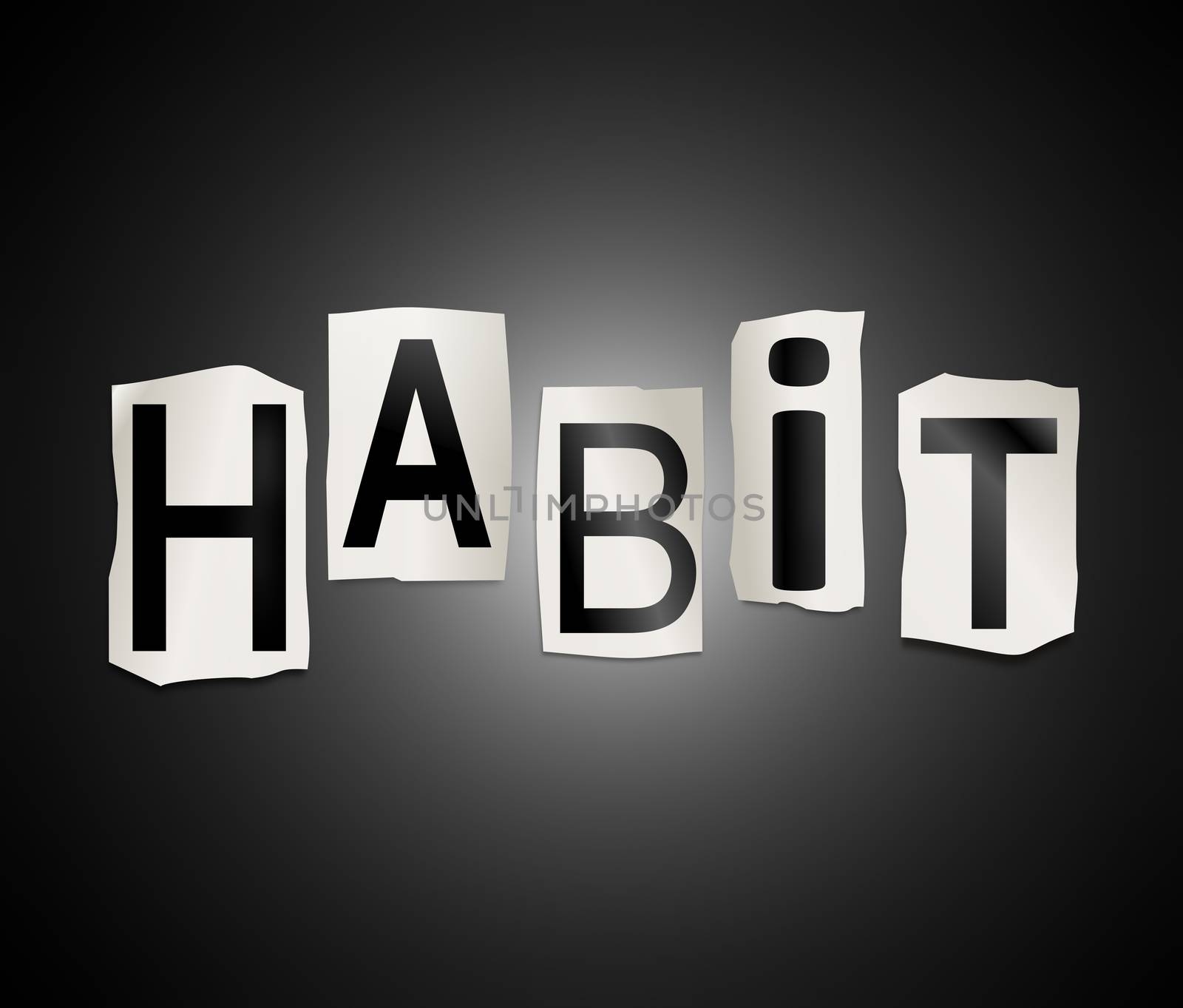 Illustration depicting a set of cut out printed letters arranged to form the word habit.