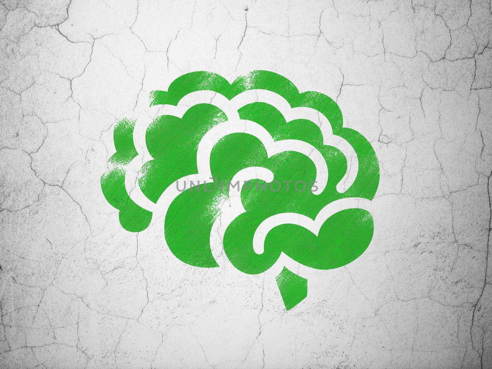 Healthcare concept: Green Brain on textured concrete wall background