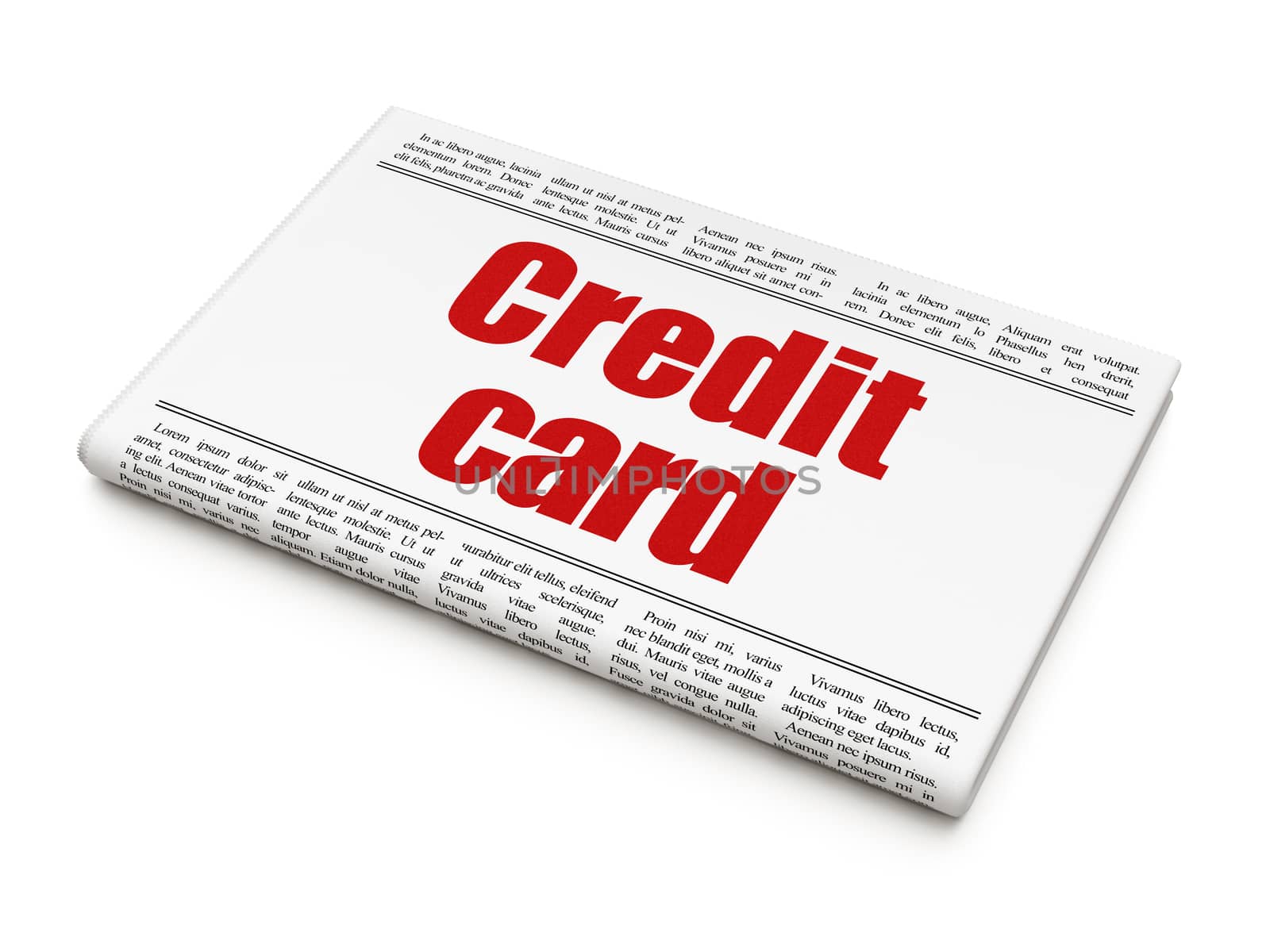 Money concept: newspaper headline Credit Card on White background, 3D rendering