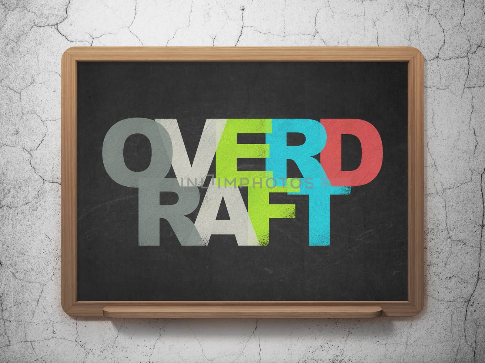 Finance concept: Painted multicolor text Overdraft on School board background, 3D Rendering