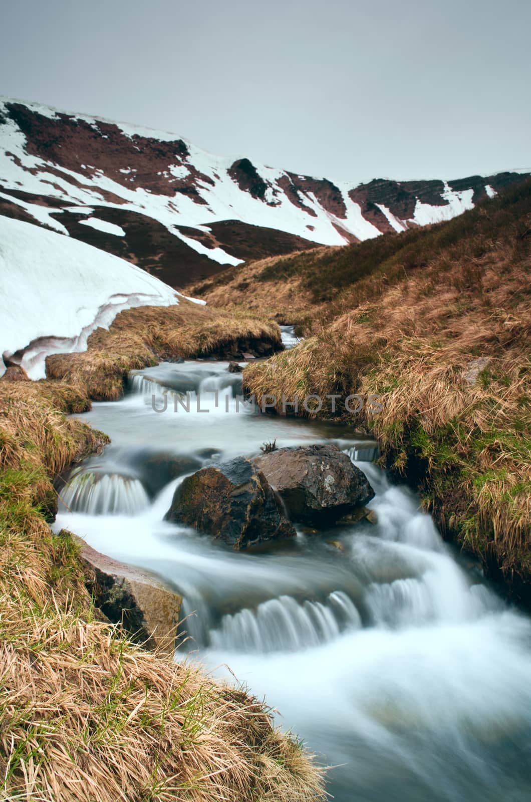 Beauty of Northern nature. Mountain river in spring landscape by dolnikow