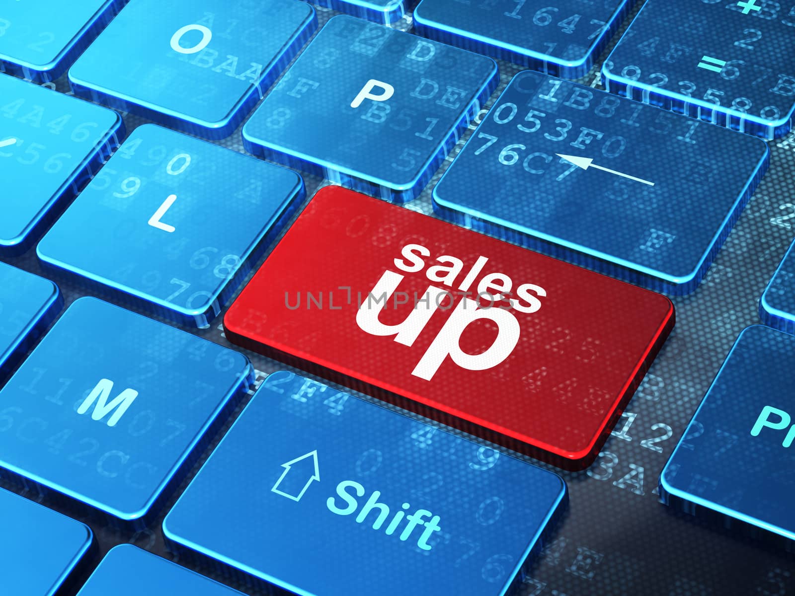 Marketing concept: Sales Up on computer keyboard background by maxkabakov