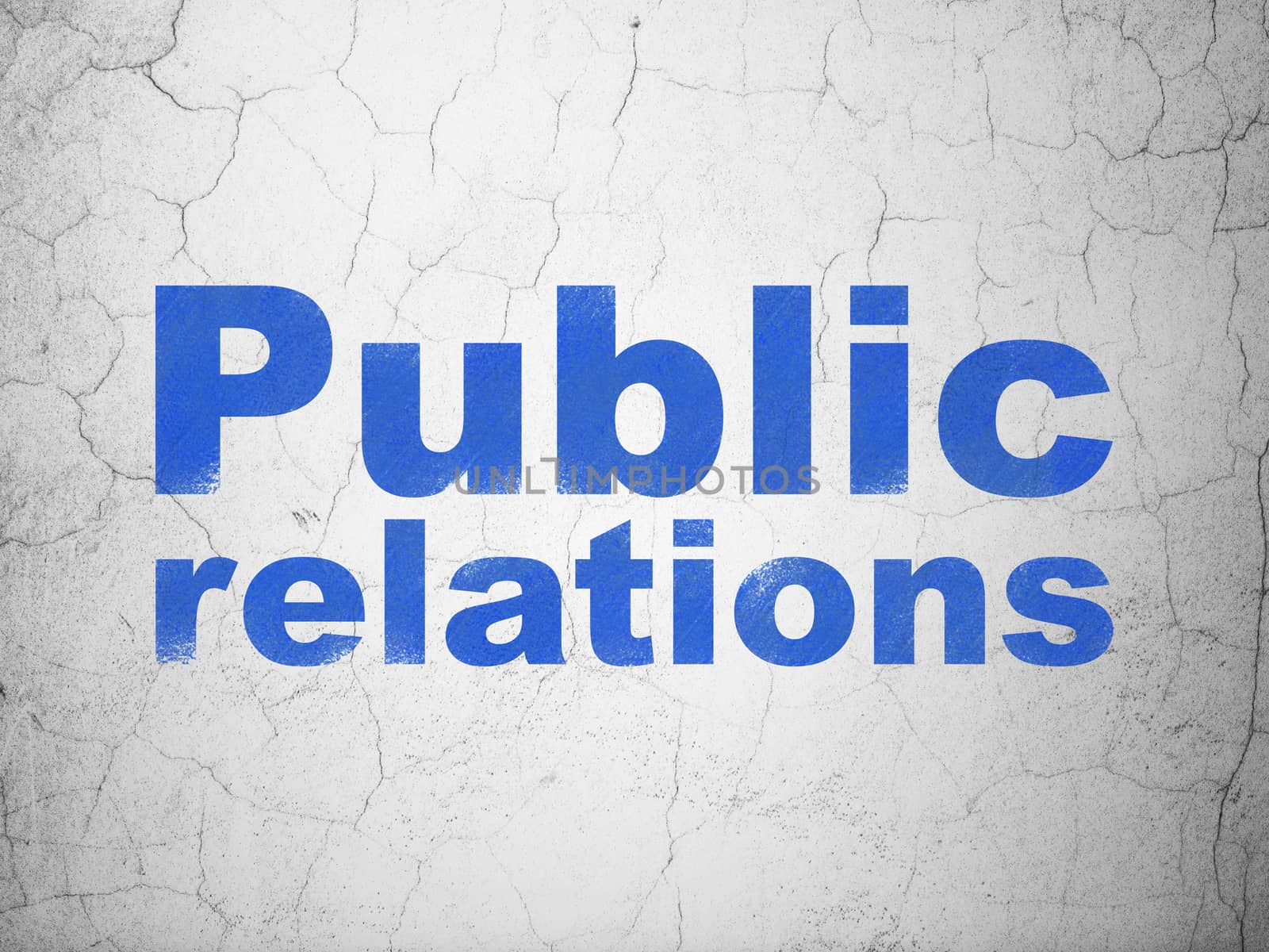 Marketing concept: Blue Public Relations on textured concrete wall background
