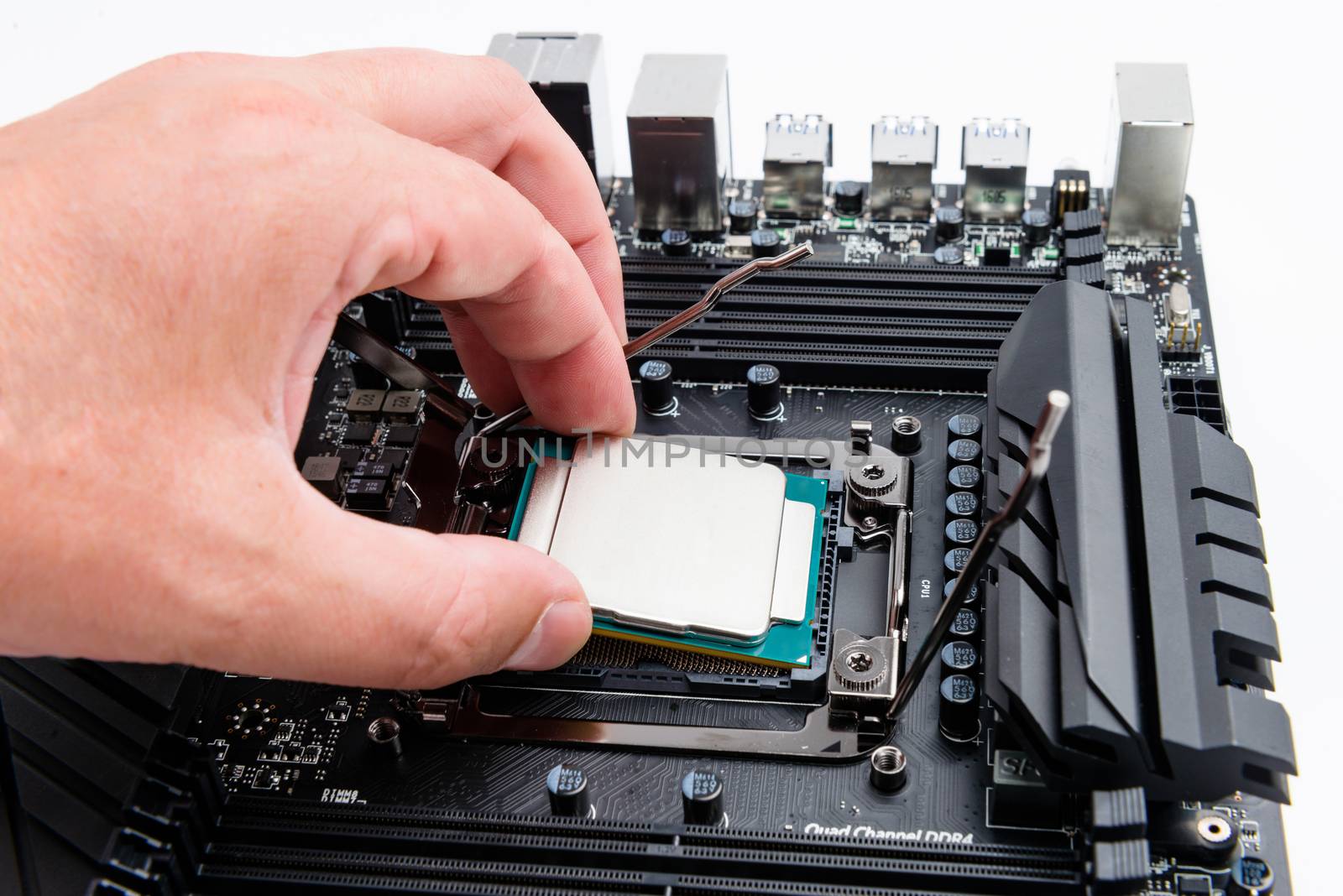 CPU socket and processor, installation on the motherboard. 