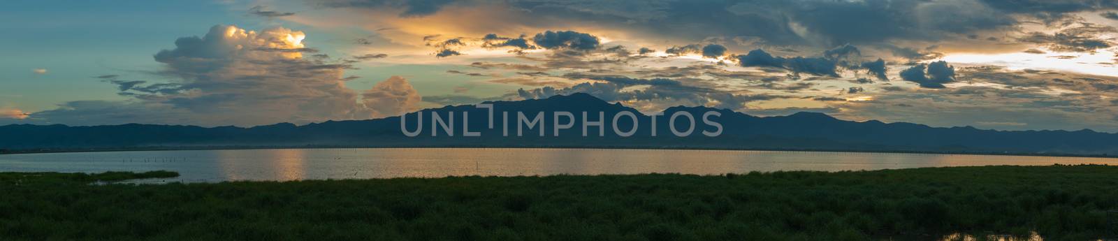 Sunset time Panorama at Kwan Phayao lake, Phayao province, Thailand by Custo609