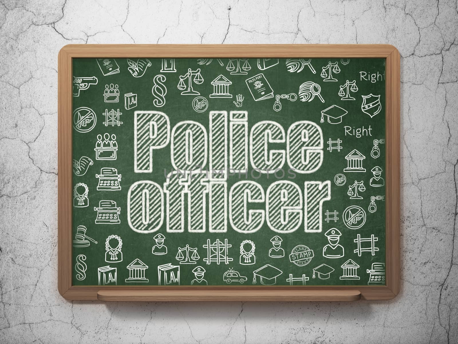 Law concept: Police Officer on School board background by maxkabakov
