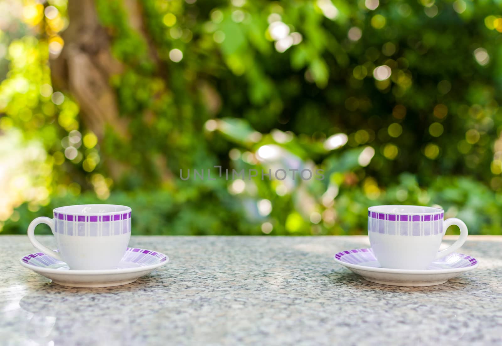 Breakfast in the garden with two little cups of coffee