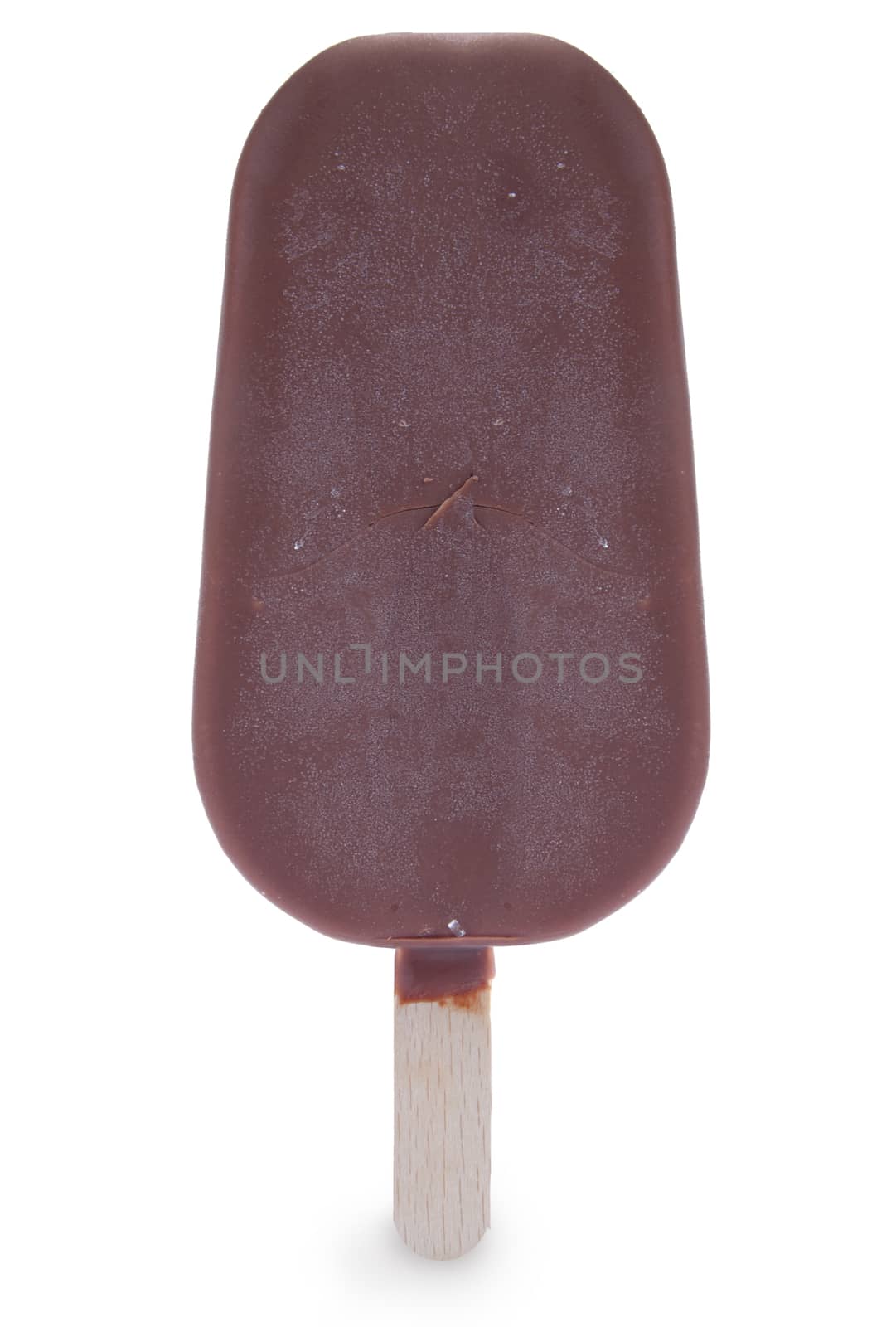 Frozen chocolate ice lolly on a white background