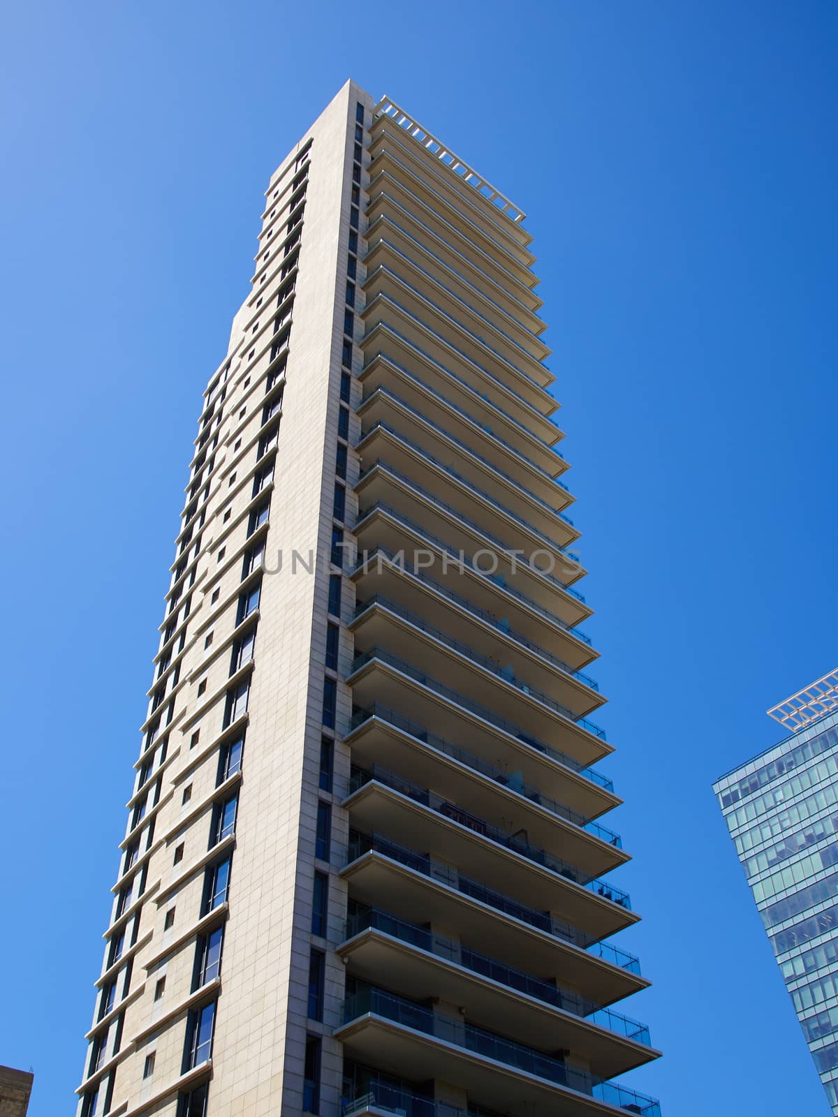 Modern urban city landscape of skyscrapers with clear blue sky background