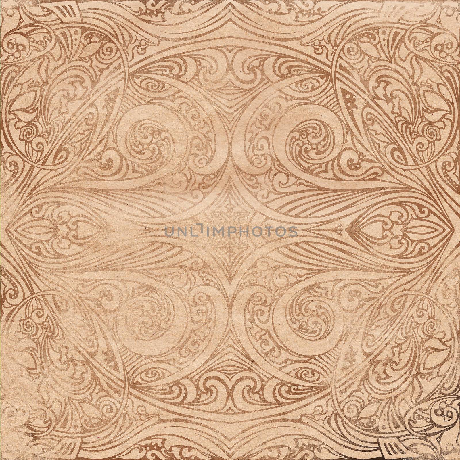 Old Vintage brown grunge background with swirl oriental scratched texture for design and scrapbooking