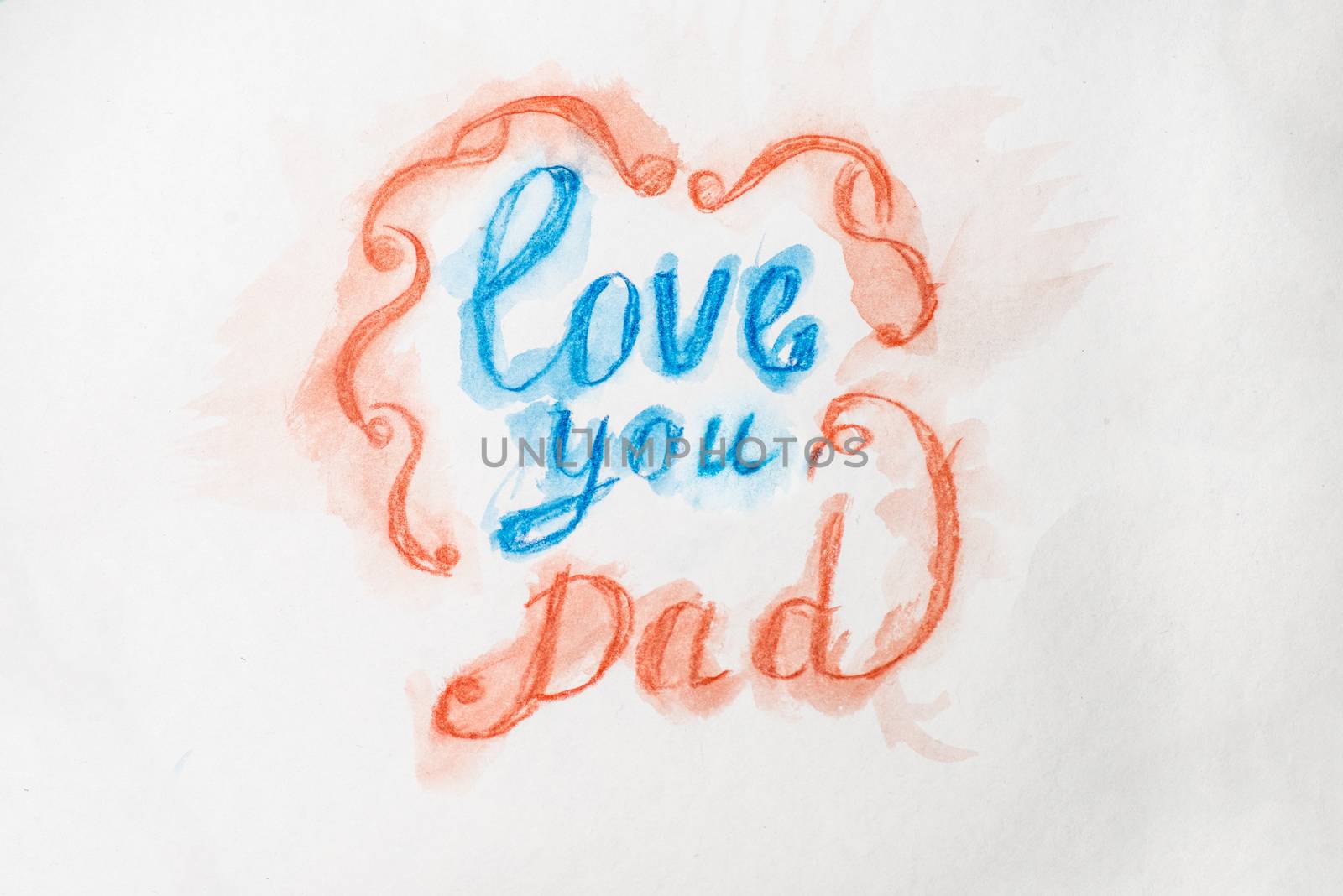 Love You Dad lettering greeting card. Fathers day watercolor hand drawn illustration.