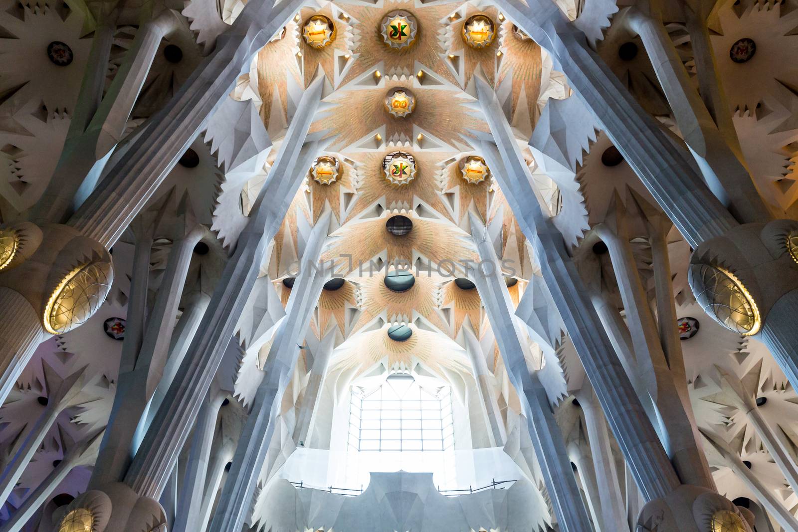 Barcelona, Spain - Jun 10:Interior of  La Sagrada Familia - designed by Gaudi, which is being build since 19 March 1882 and is not finished yet Jun 10, 2014 in Barcelona, Spain.