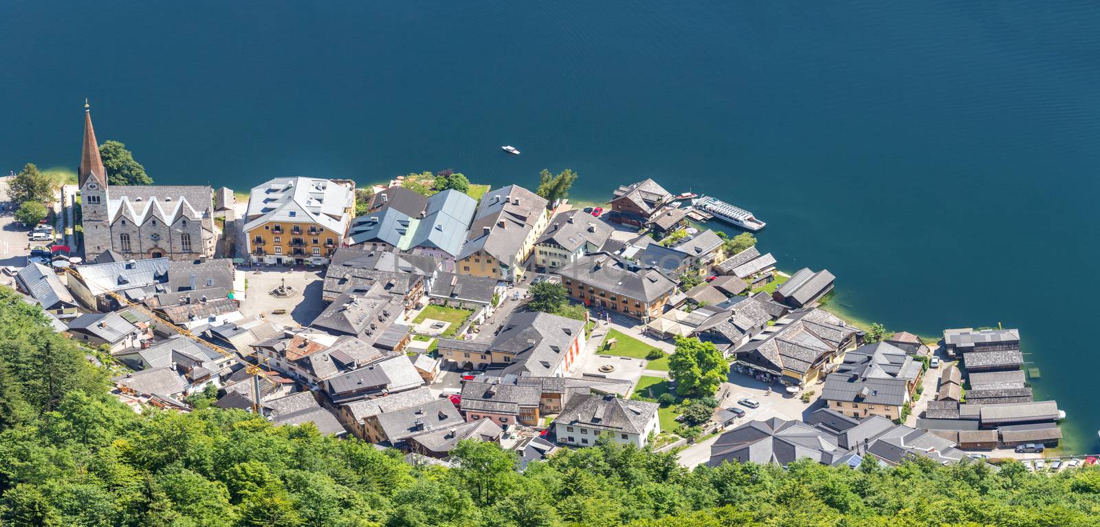 Aerial view of Hallstatt village in Alps, Austria