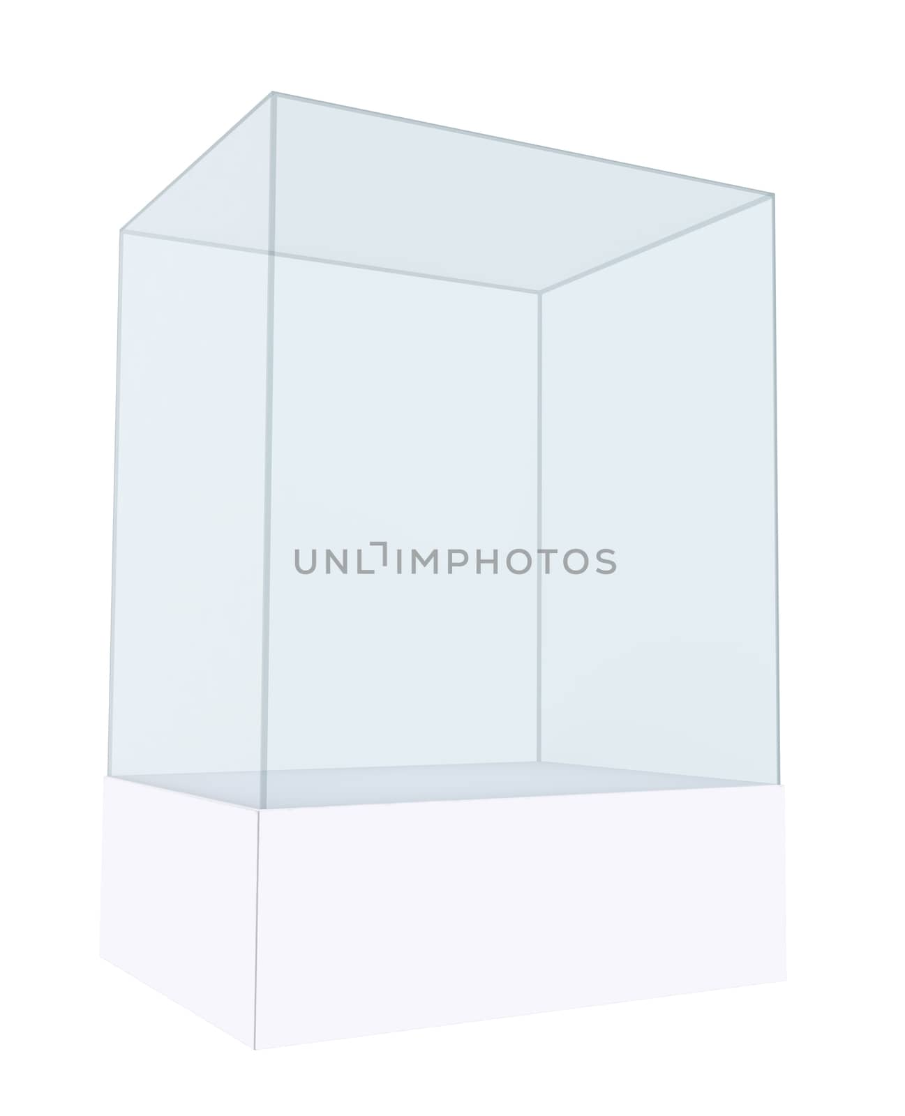 3D empty glass box for exhibit. 3D illustration