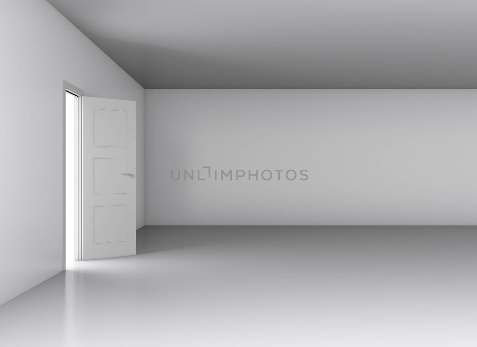 Door, opened from an empty room. 3D illustration