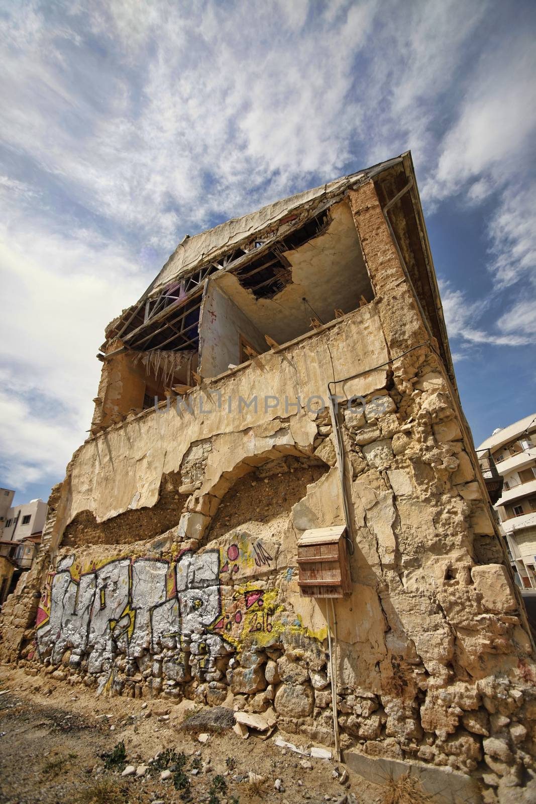 Larnaca, Cyprus - May 17, 2016: Older from of a building that needs repair