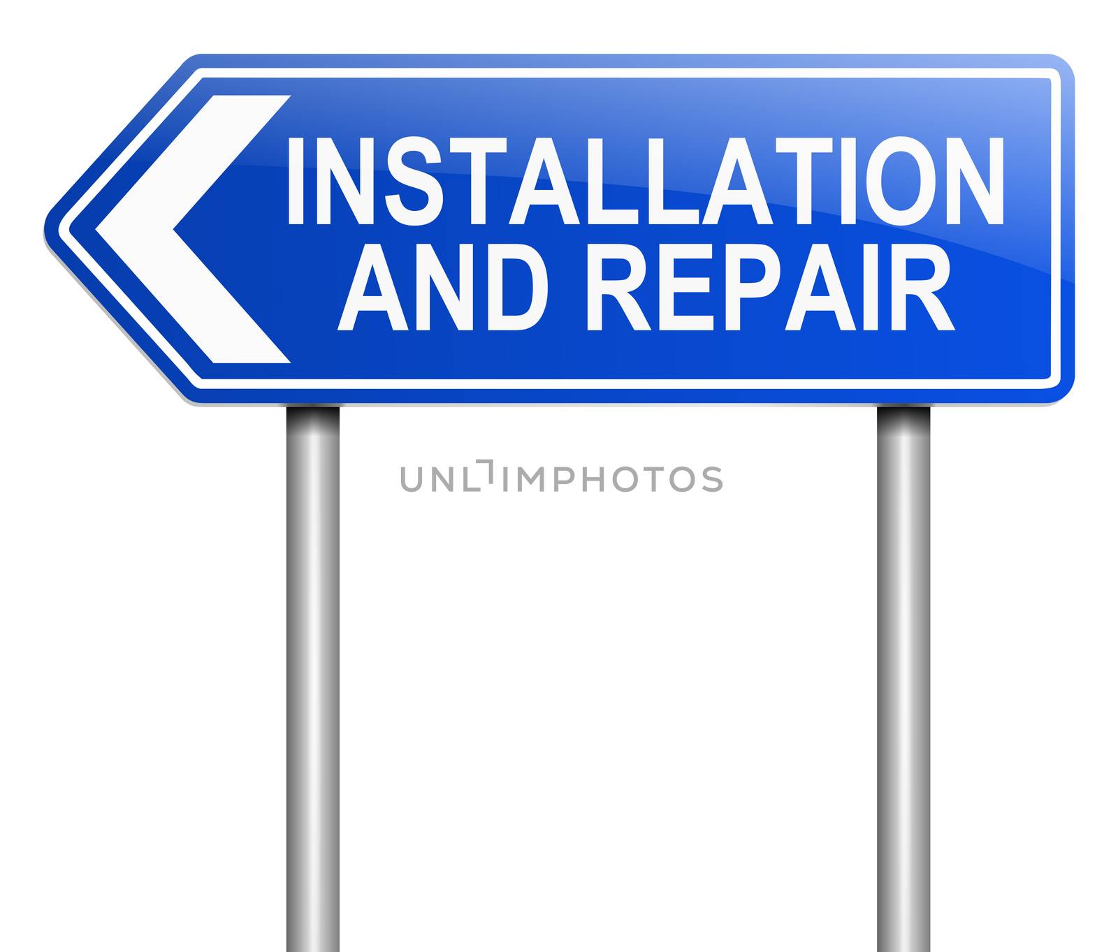 Illustration depicting a sign with an installation and repair concept.